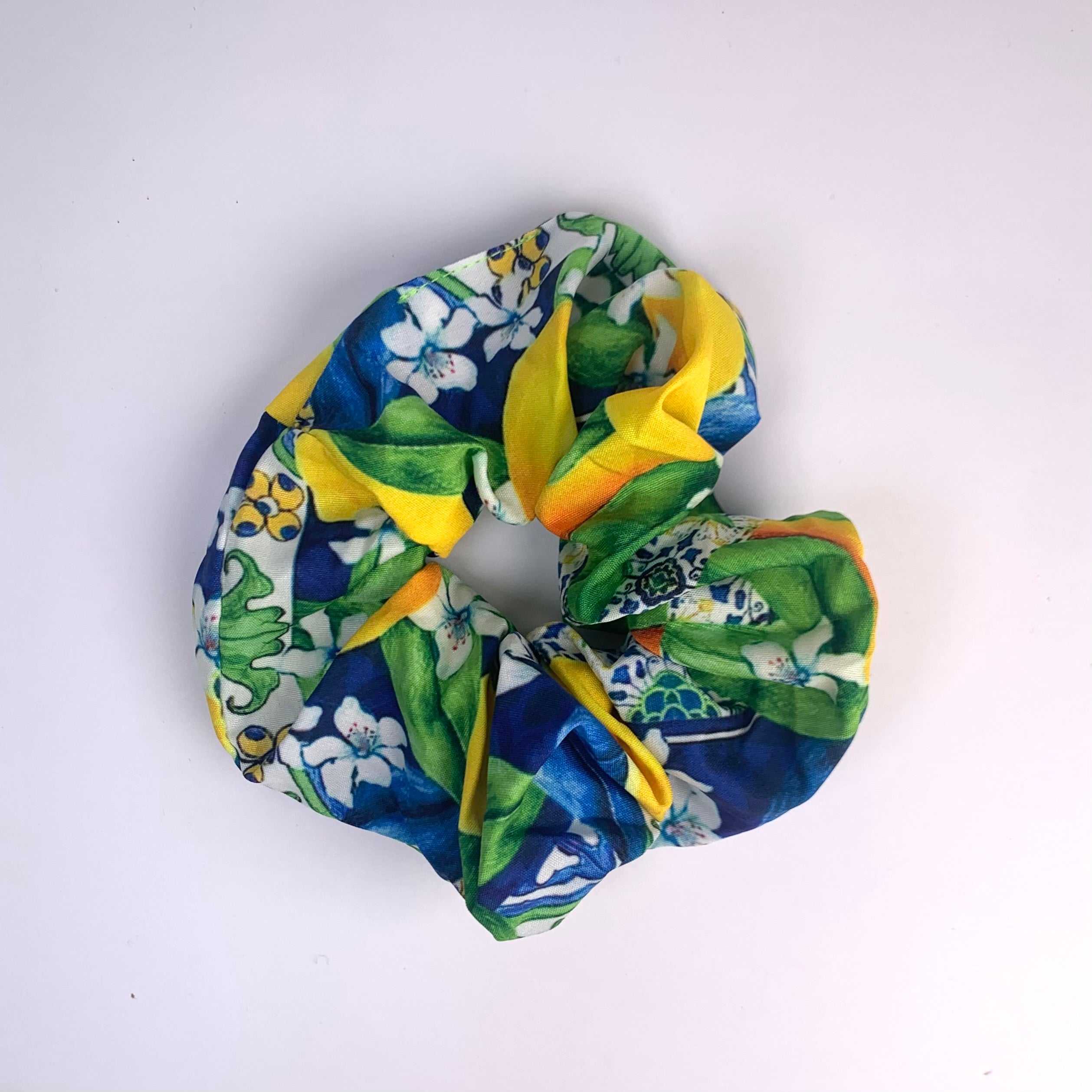 Blue Lemon Maiolica Scrunchi
