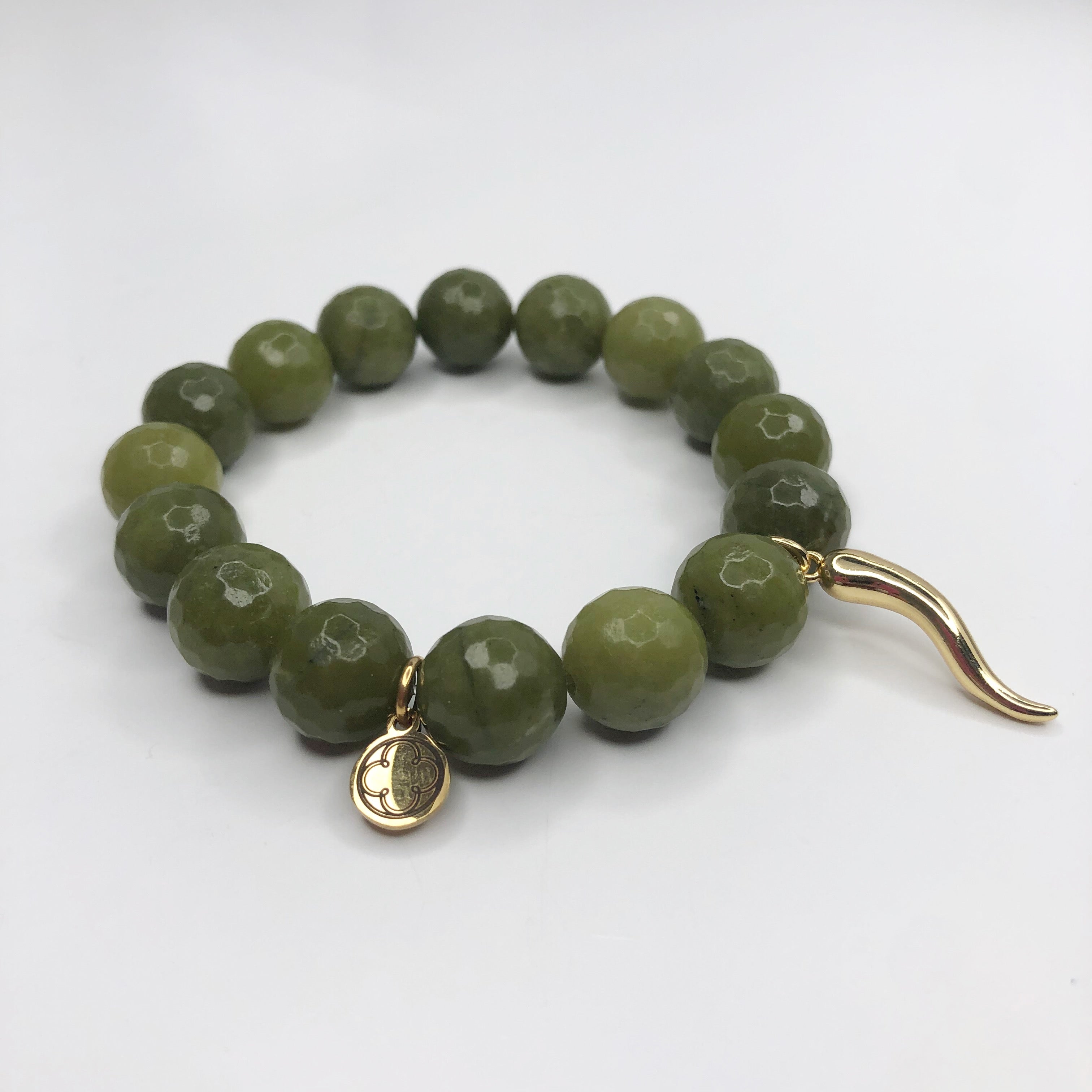 Green Garnet with Gold Horn Cornicello Pendant - Oriana Lamarca LLC