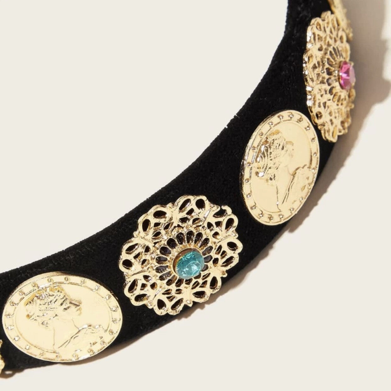 Roman Coin Black Velvet Headband