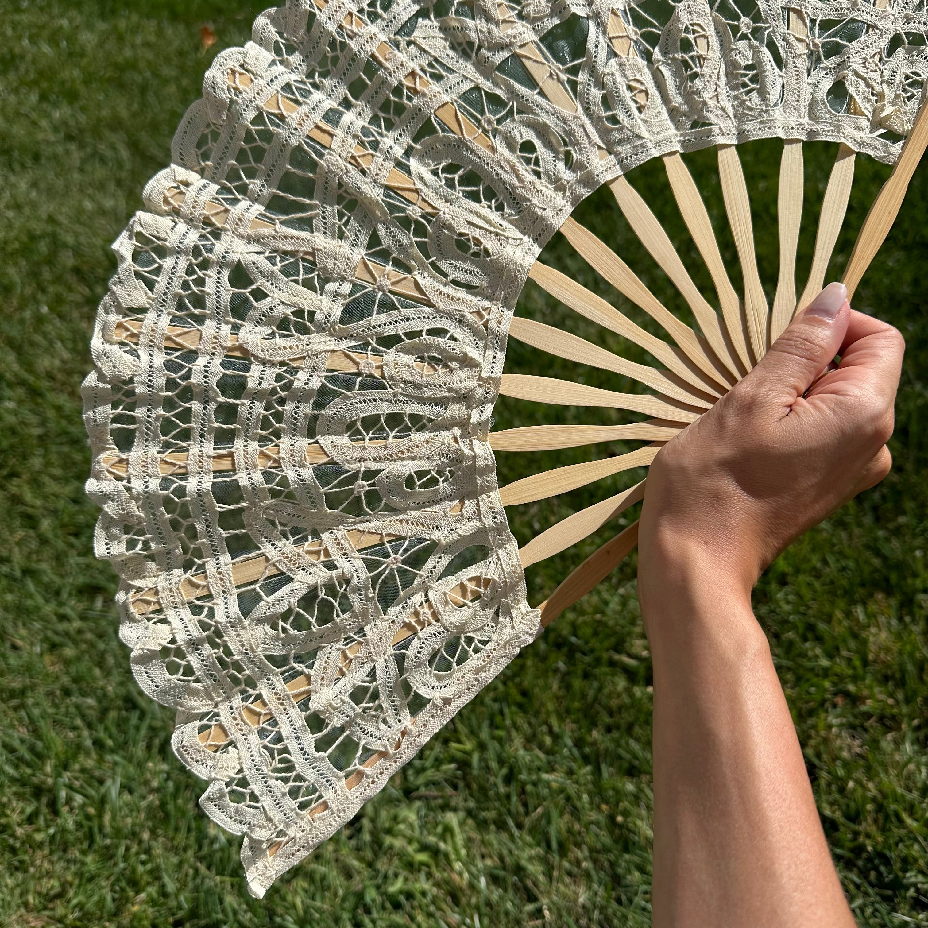 Beige Cotton Lace Fan - Oriana Lamarca LLC
