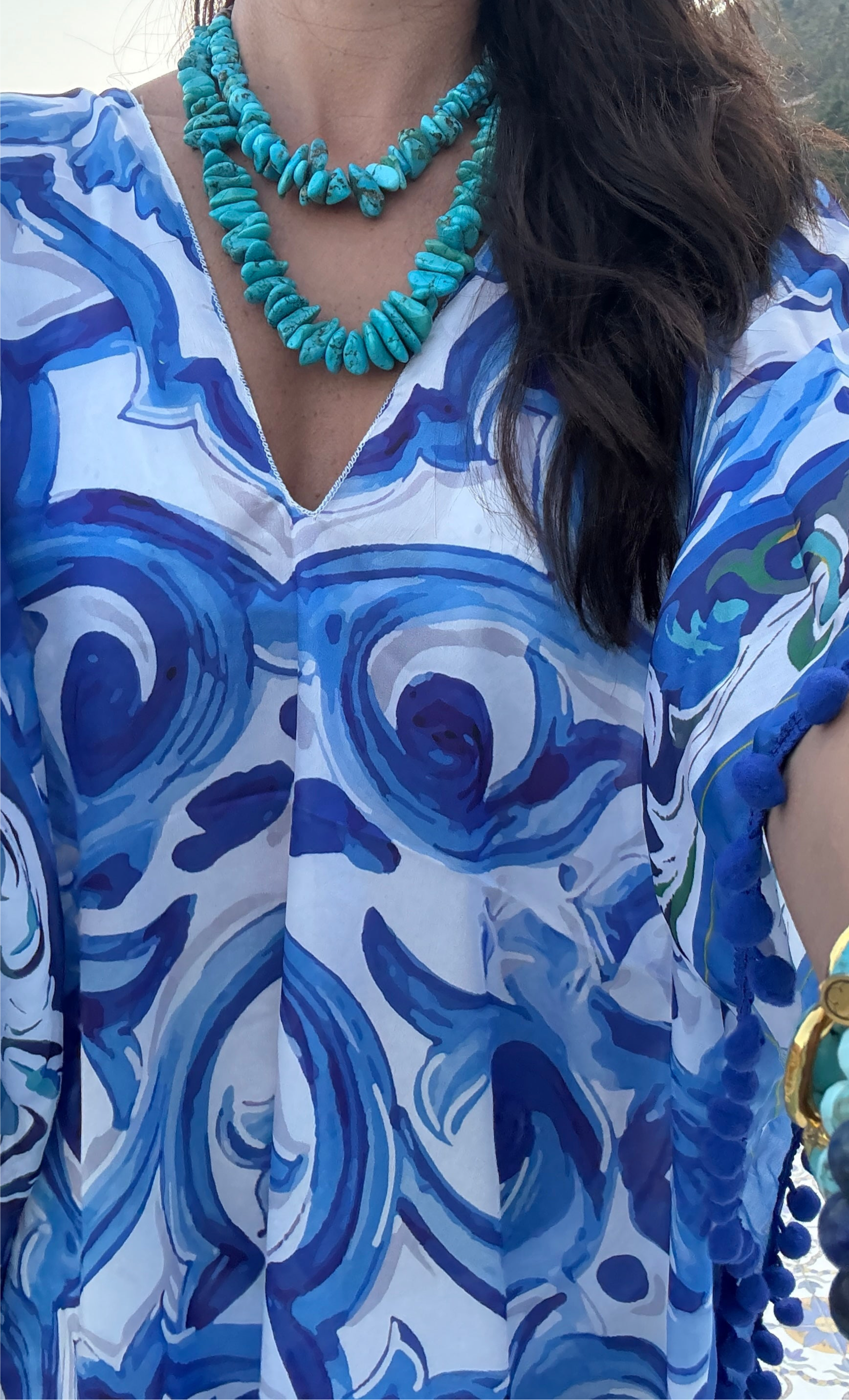 Blue Scroll Maiolica Foulard Dress - Dolce Vita Chic