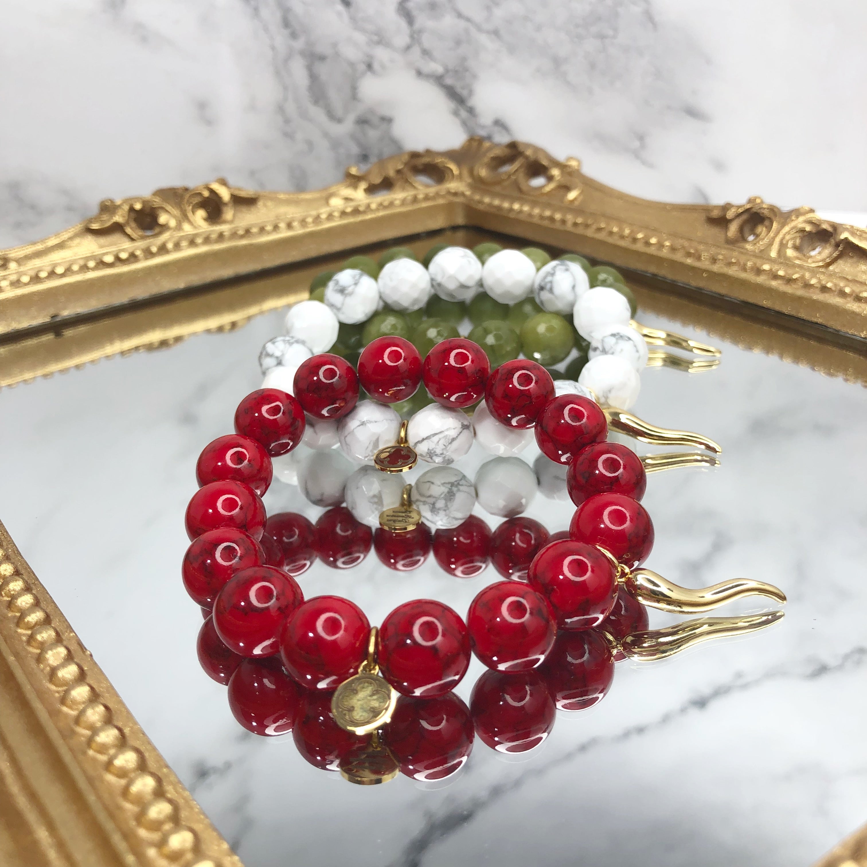 Red Howlite with Gold Horn Cornicello Pendant - Oriana Lamarca LLC