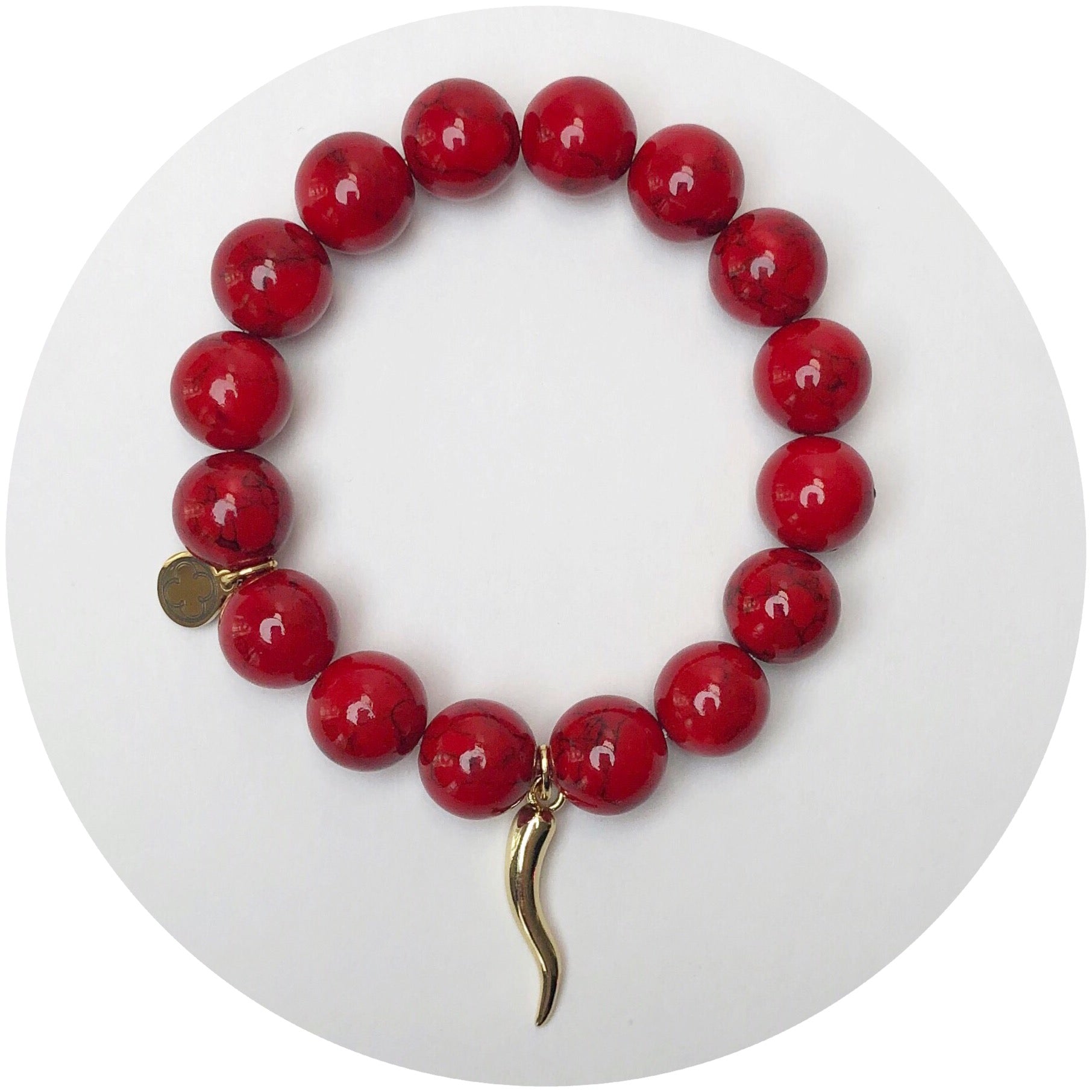 Red Howlite with Gold Horn Cornicello Pendant - Oriana Lamarca LLC