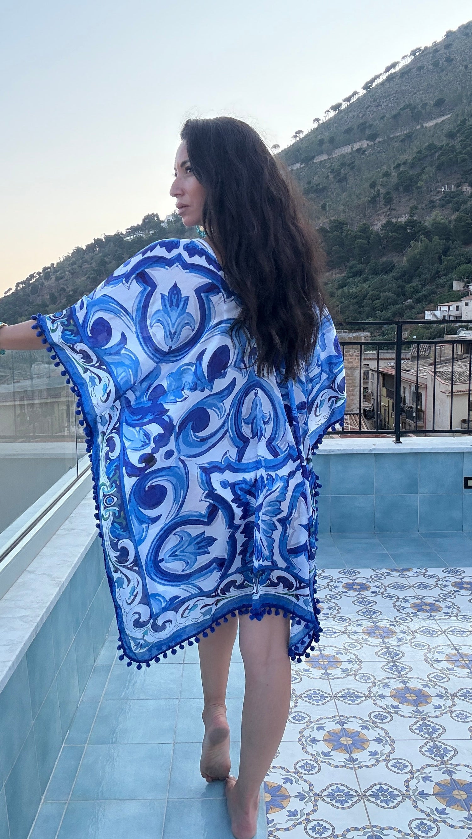 Blue Scroll Maiolica Foulard Dress - Dolce Vita Chic