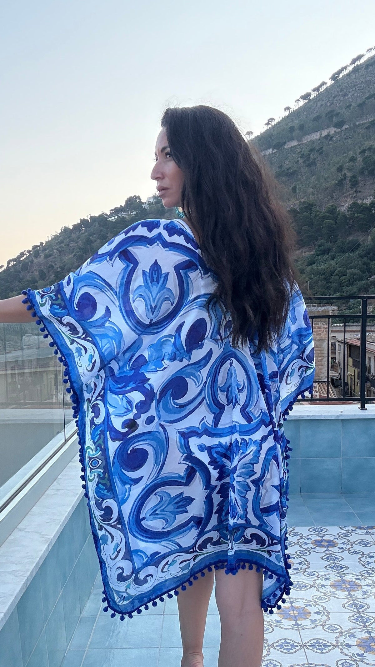 Blue Scroll Maiolica Foulard Dress - Dolce Vita Chic - Oriana Lamarca LLC
