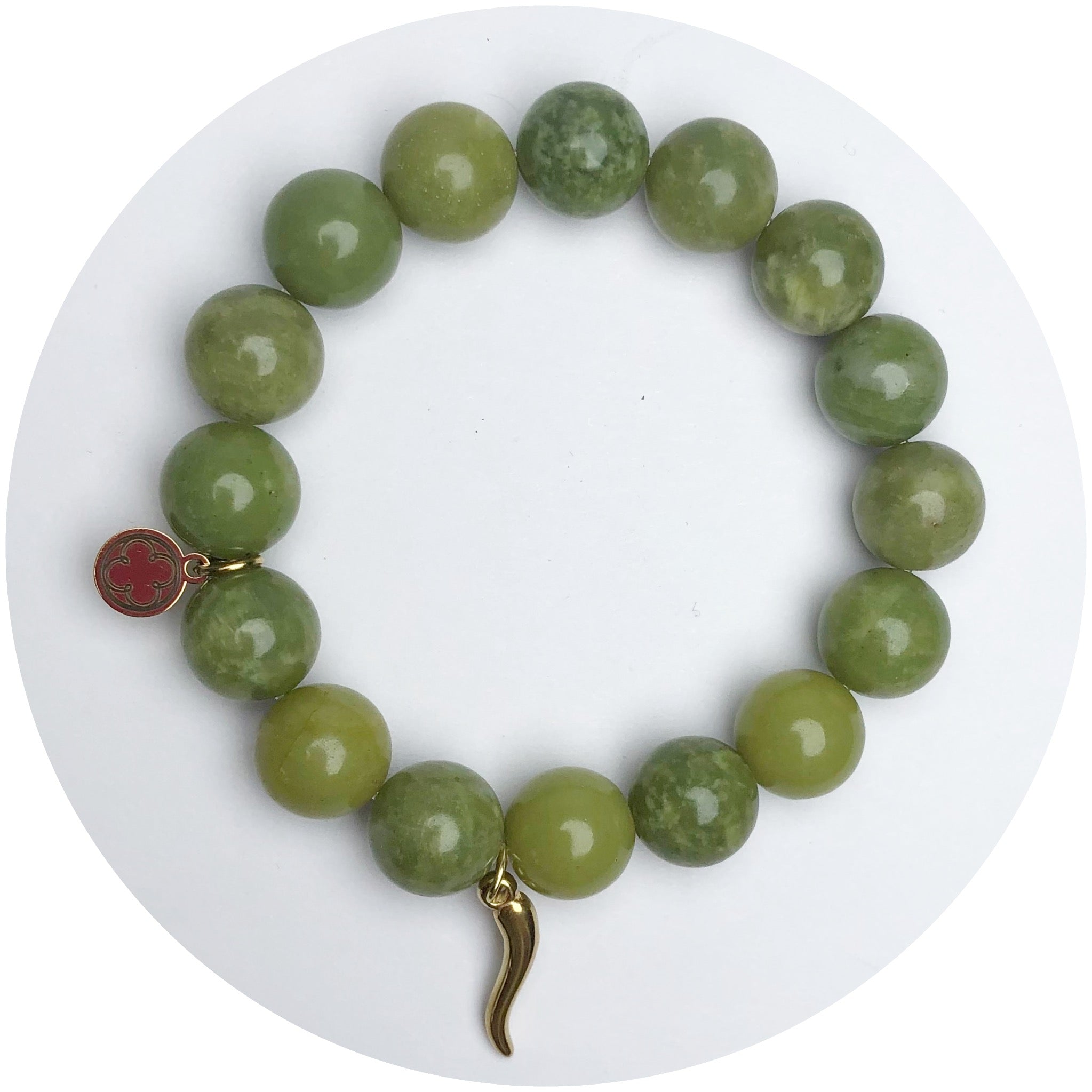 Green Garnet with Gold Horn Cornicello Pendant