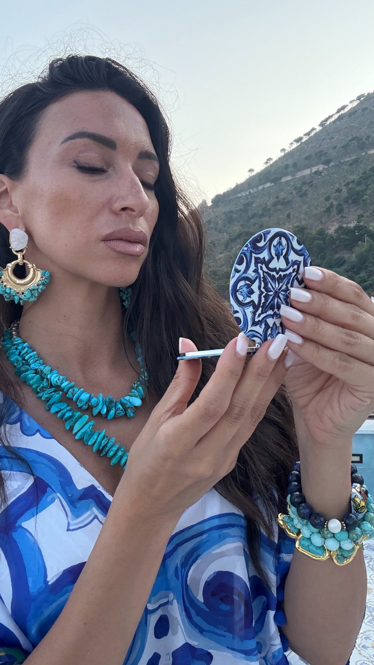 Blue Scroll Maiolica Foulard Dress - Dolce Vita Chic - Oriana Lamarca LLC