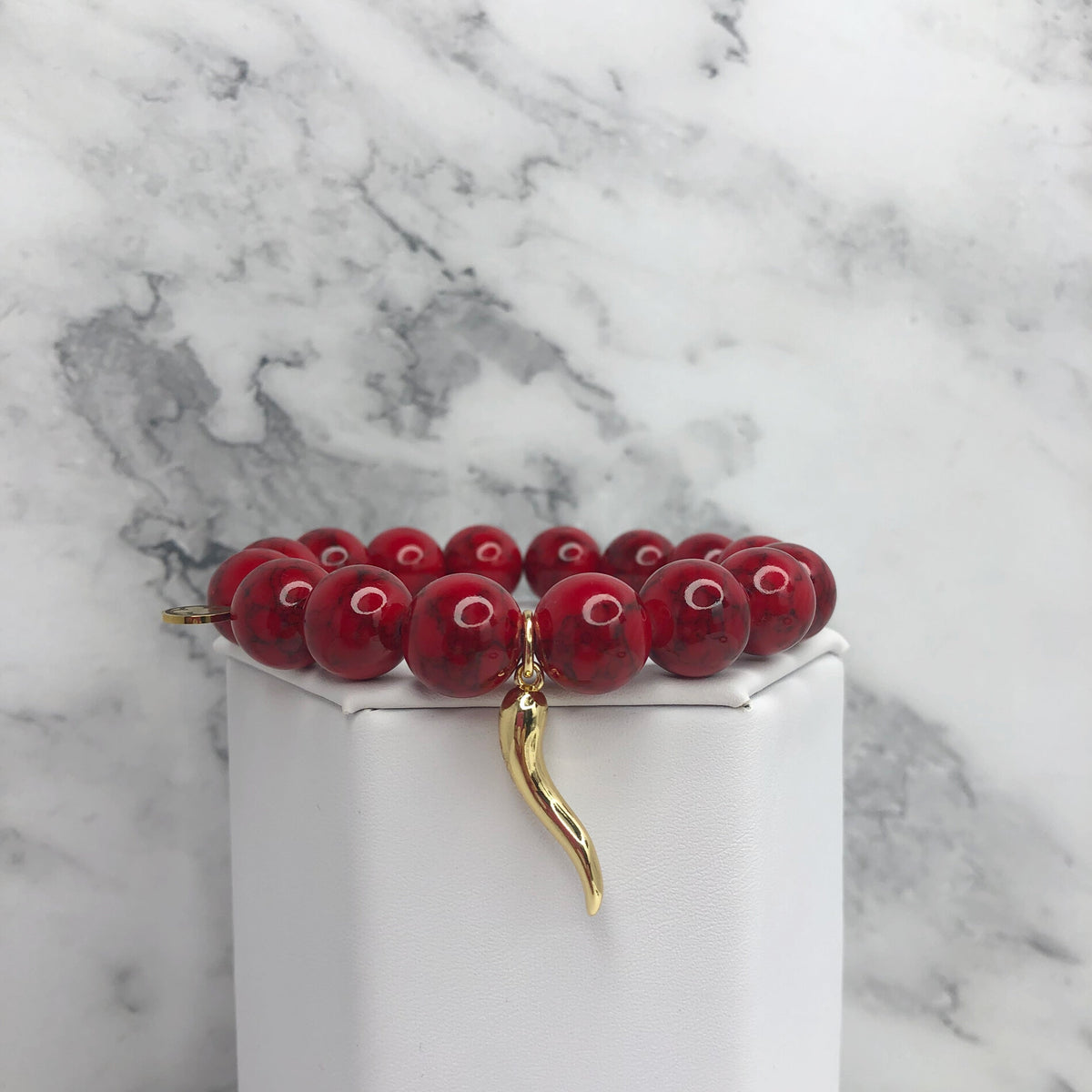 Red Howlite with Gold Horn Cornicello Pendant - Oriana Lamarca LLC