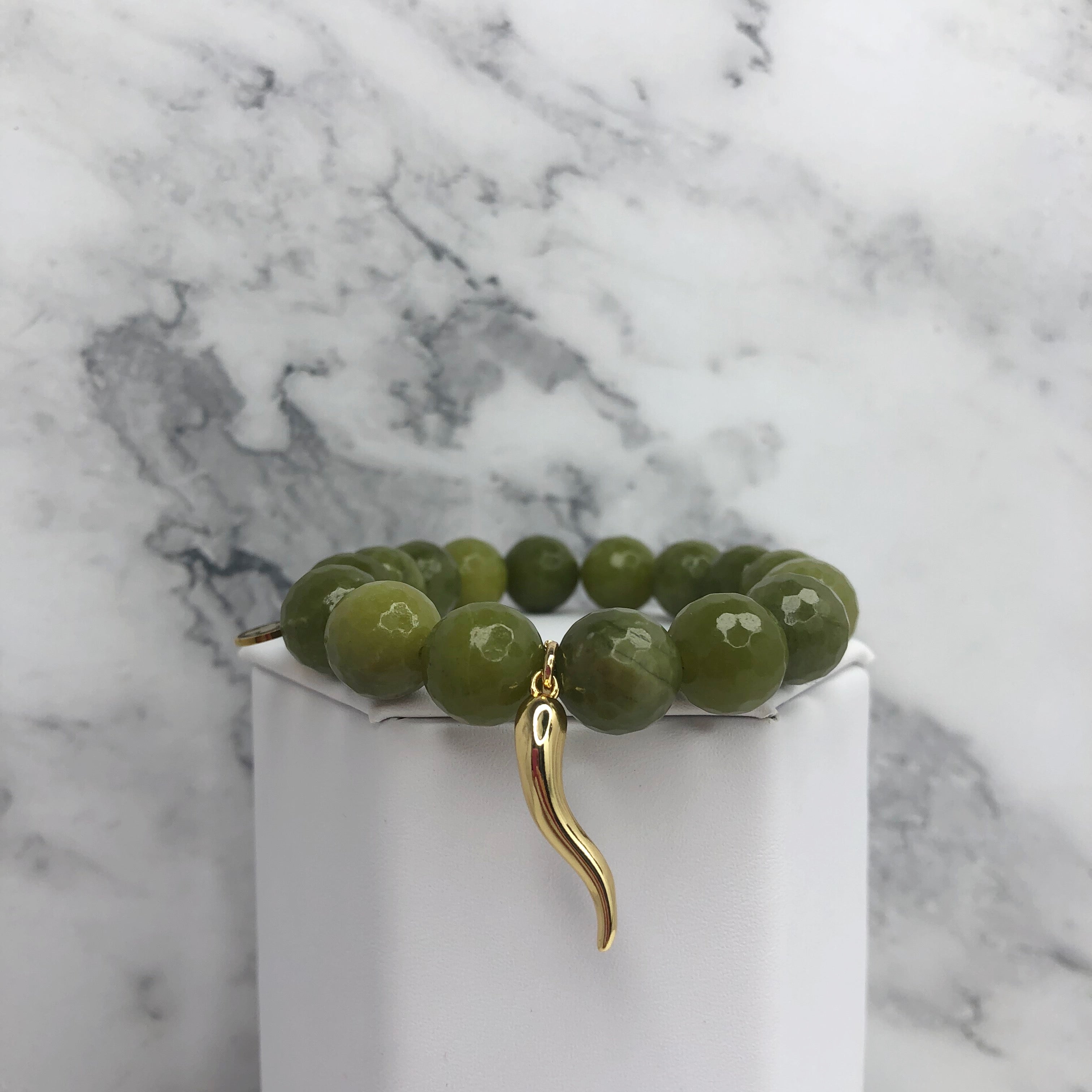 Green Garnet with Gold Horn Cornicello Pendant - Oriana Lamarca LLC