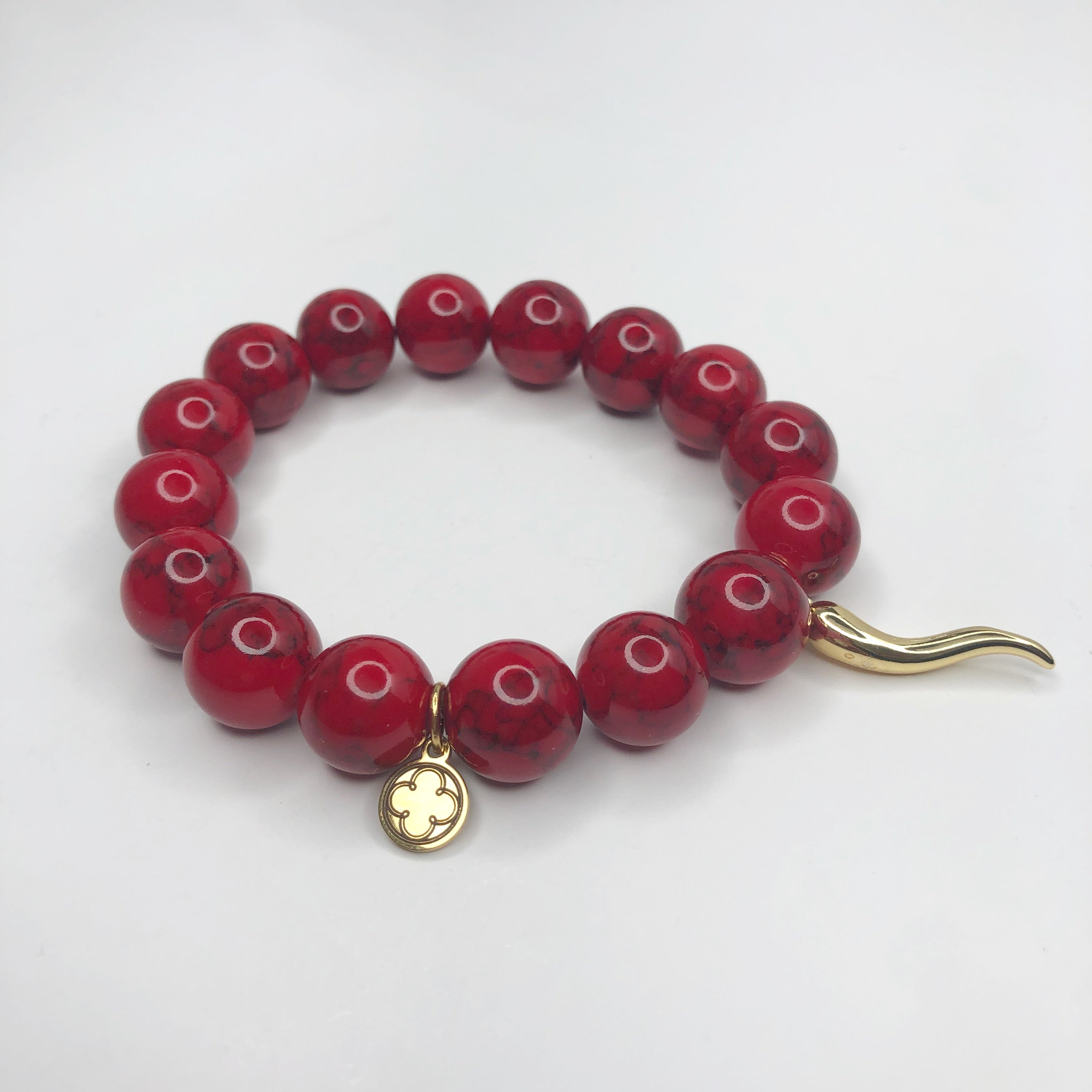 Red Howlite with Gold Horn Cornicello Pendant - Oriana Lamarca LLC