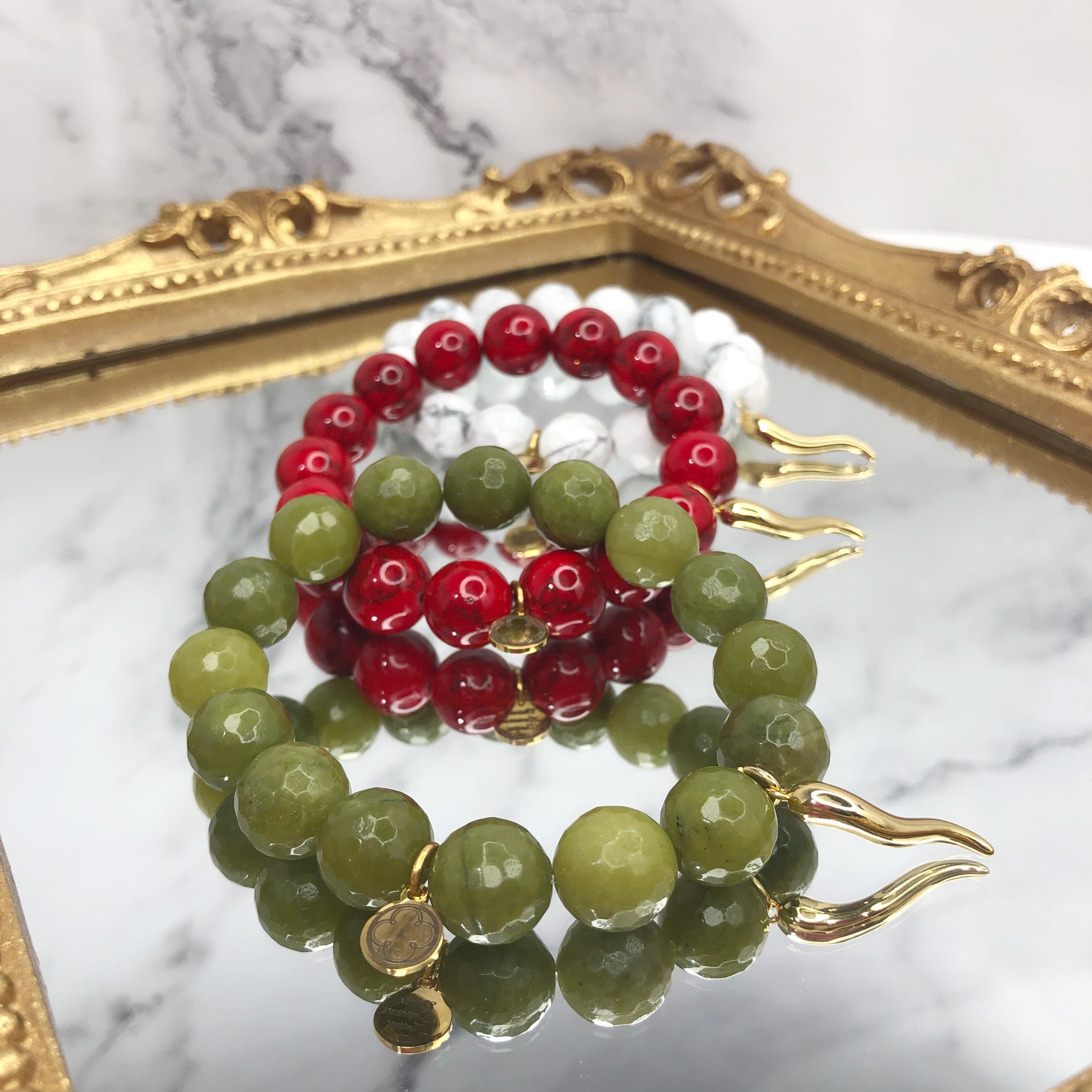 Green Garnet with Gold Horn Cornicello Pendant - Oriana Lamarca LLC