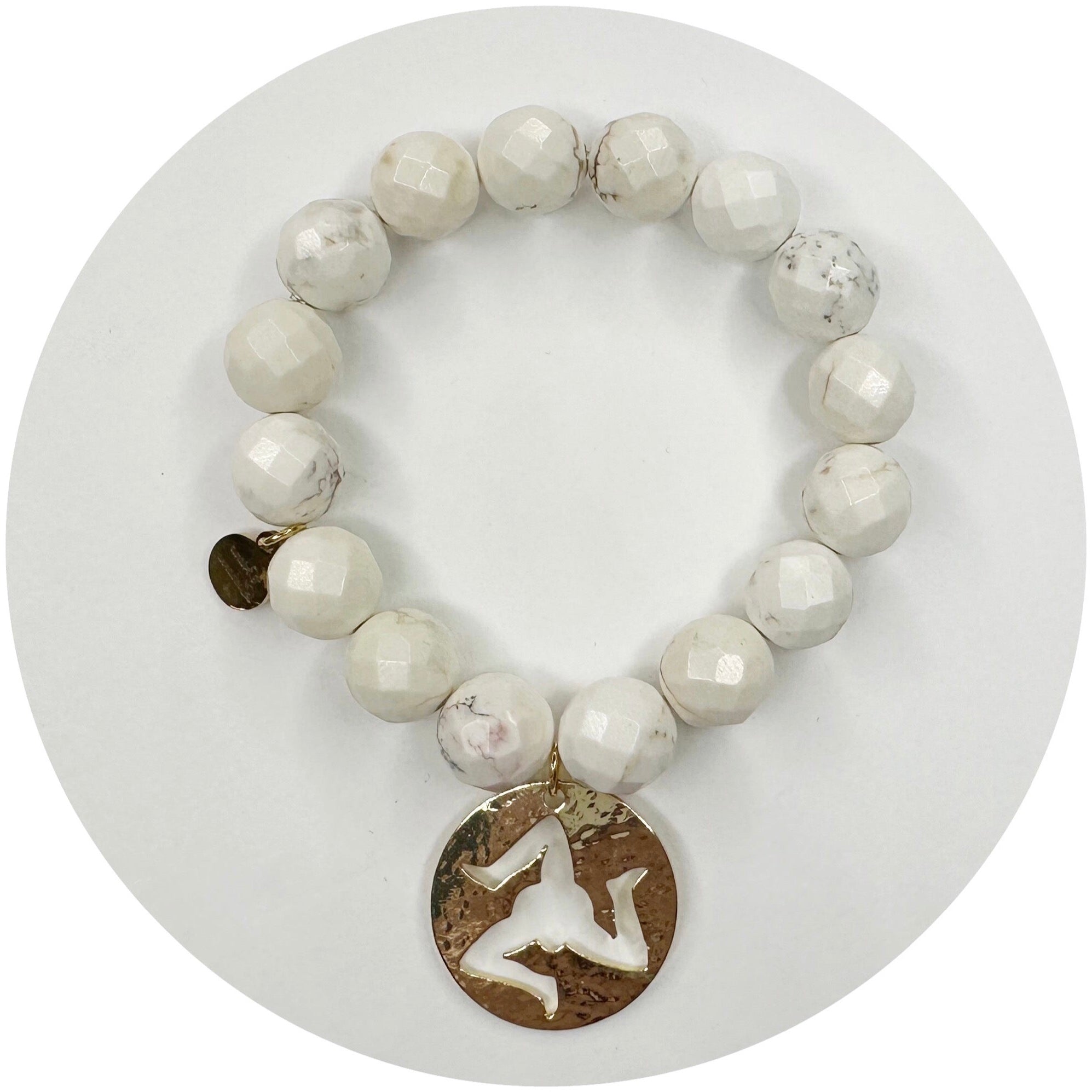 White Magnesite with Sicilian Trinacria Small Round Cutout Pendant - Oriana Lamarca LLC