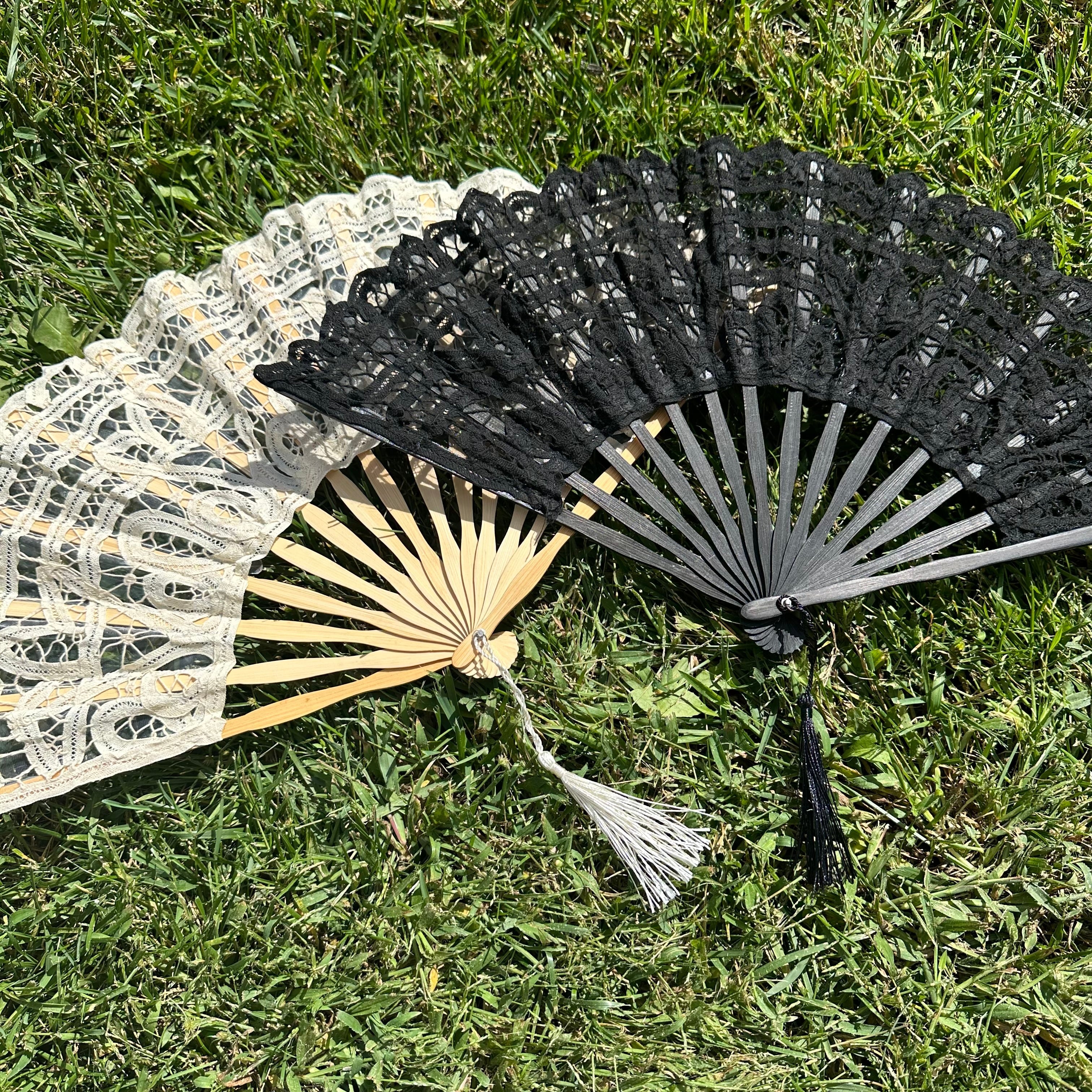 Beige Cotton Lace Fan - Oriana Lamarca LLC