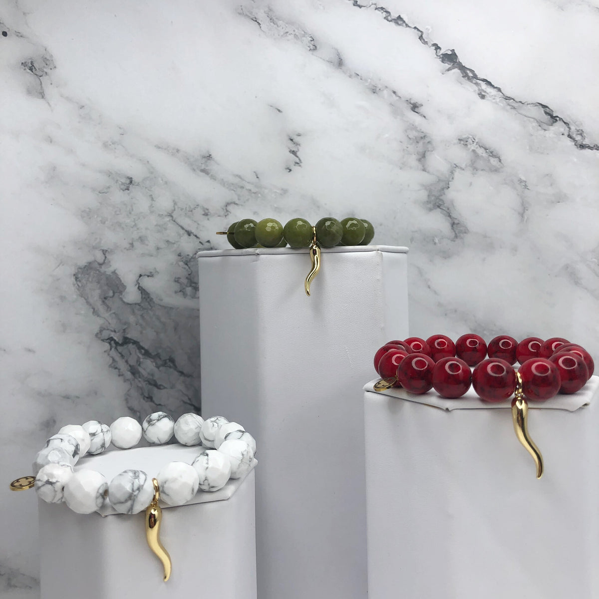 Green Garnet with Gold Horn Cornicello Pendant - Oriana Lamarca LLC
