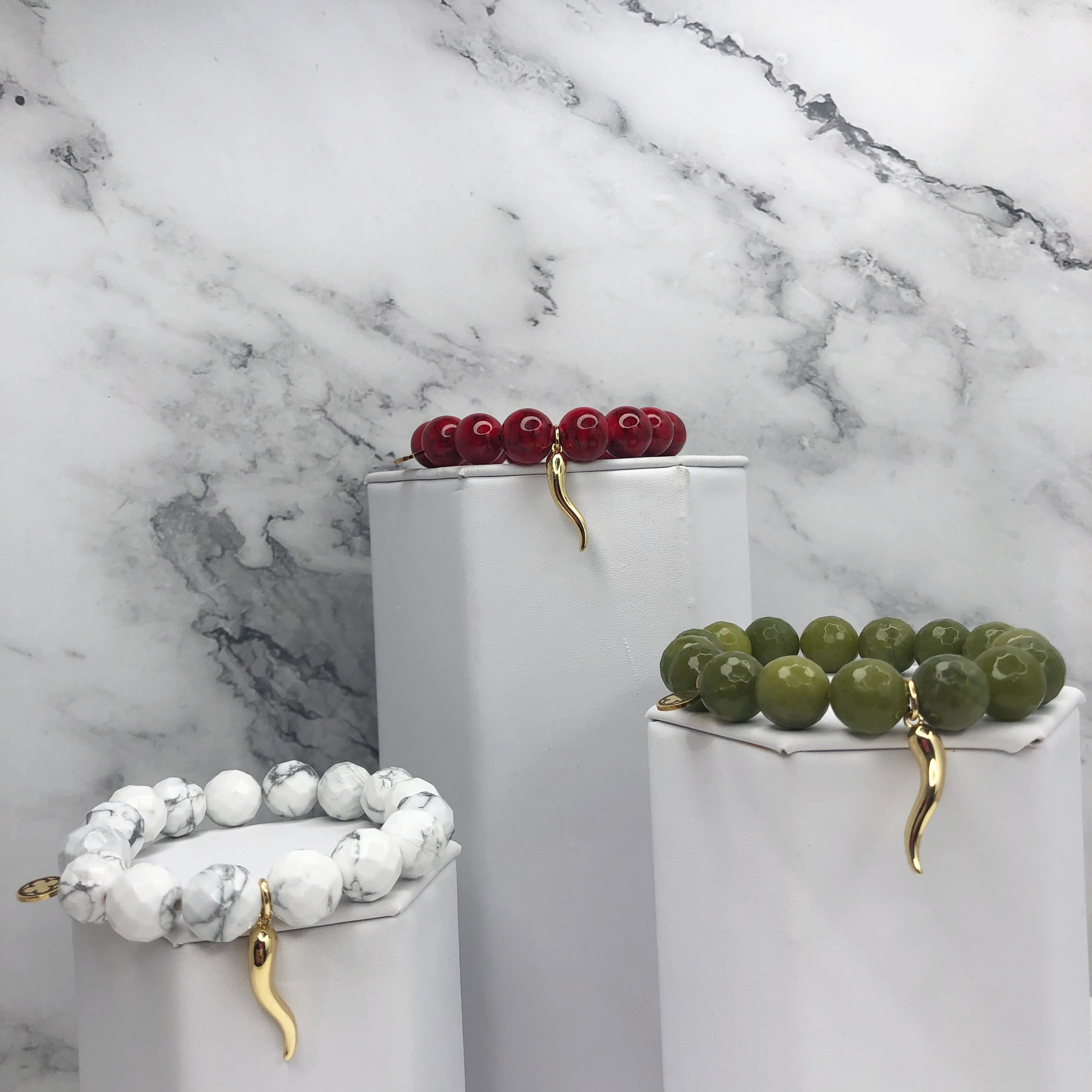 Red Howlite with Gold Horn Cornicello Pendant - Oriana Lamarca LLC