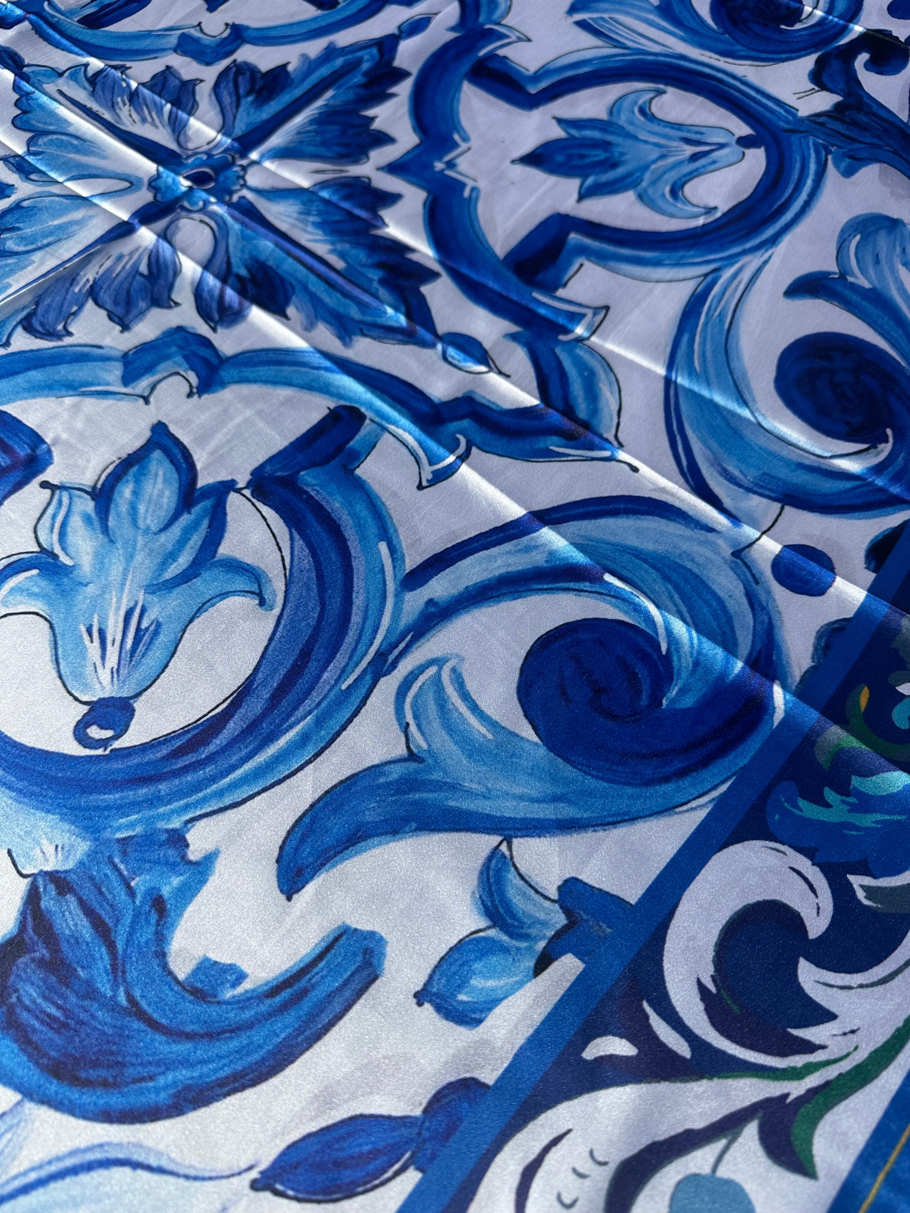 Blue Scroll Maiolica Foulard - Dolce Vita Chic