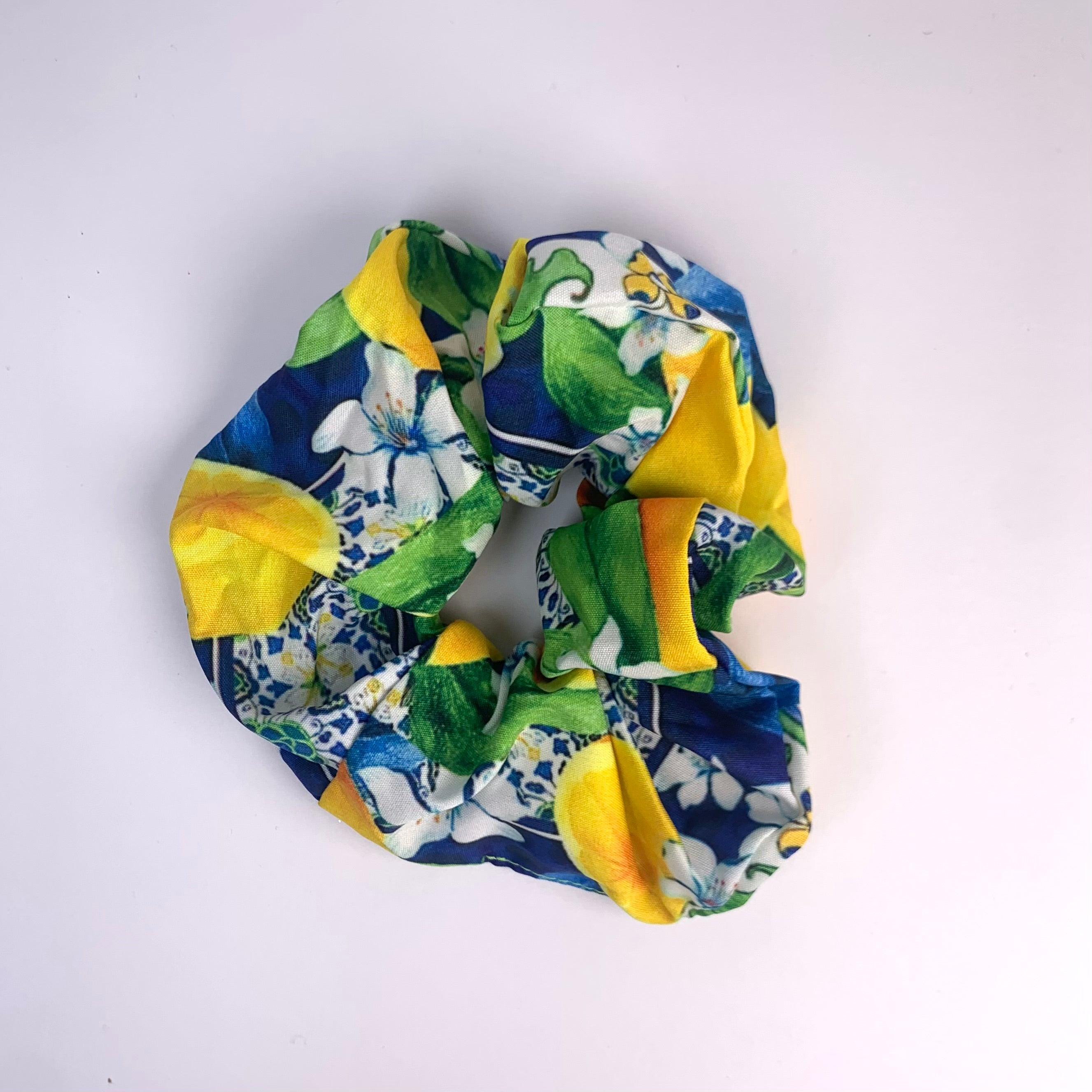 Blue Lemon Maiolica Scrunchi