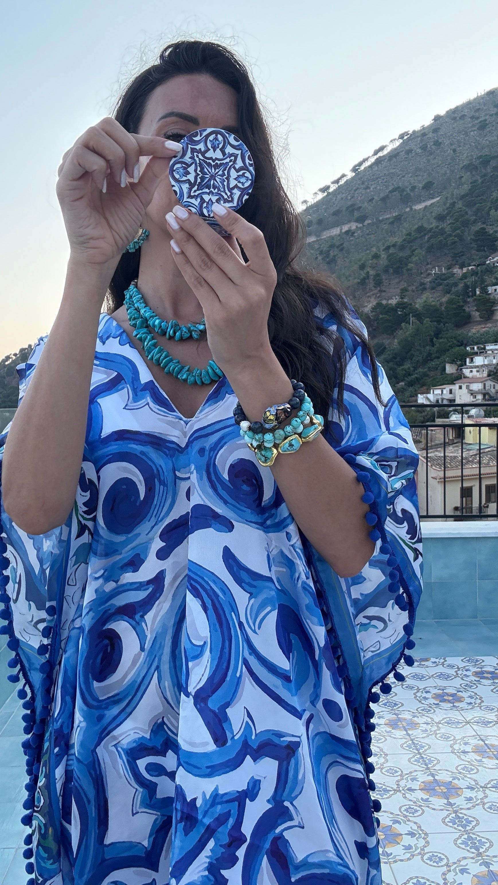 Blue Scroll Maiolica Foulard Dress - Dolce Vita Chic