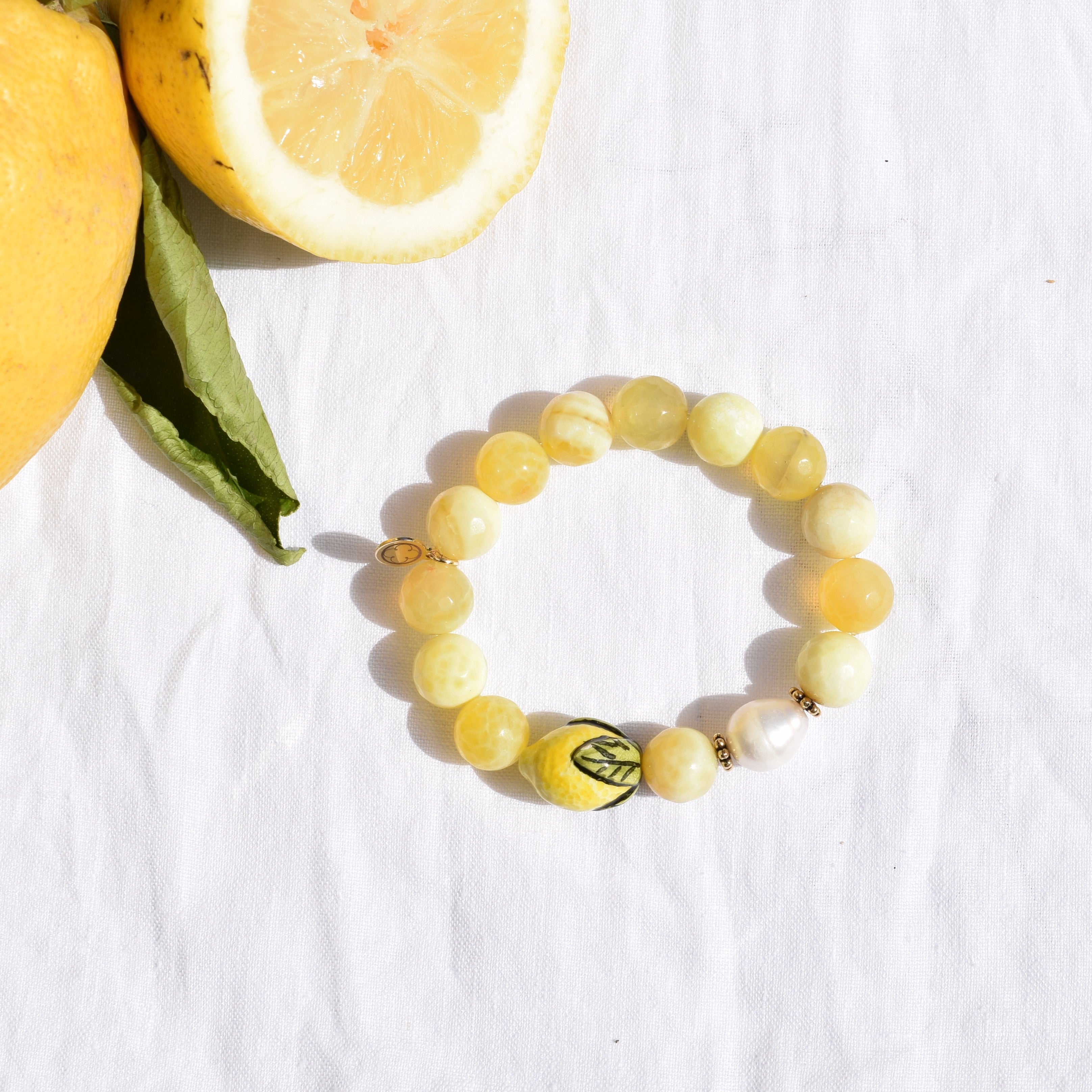 Yellow agate with Handpainted Lemon - Oriana Lamarca LLC