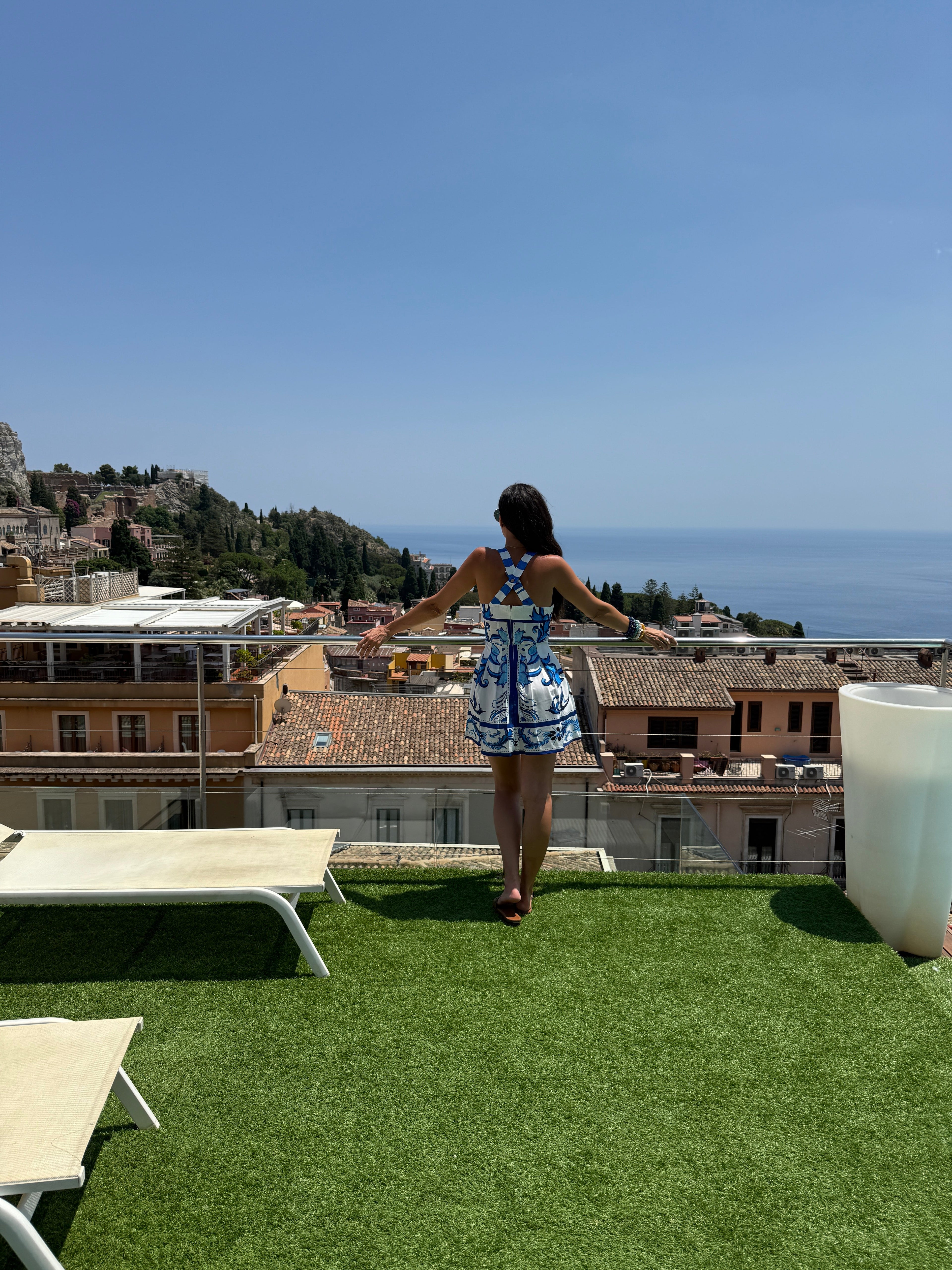 Villa Blue Maiolica Mini Dress By Dolce Vita Chic