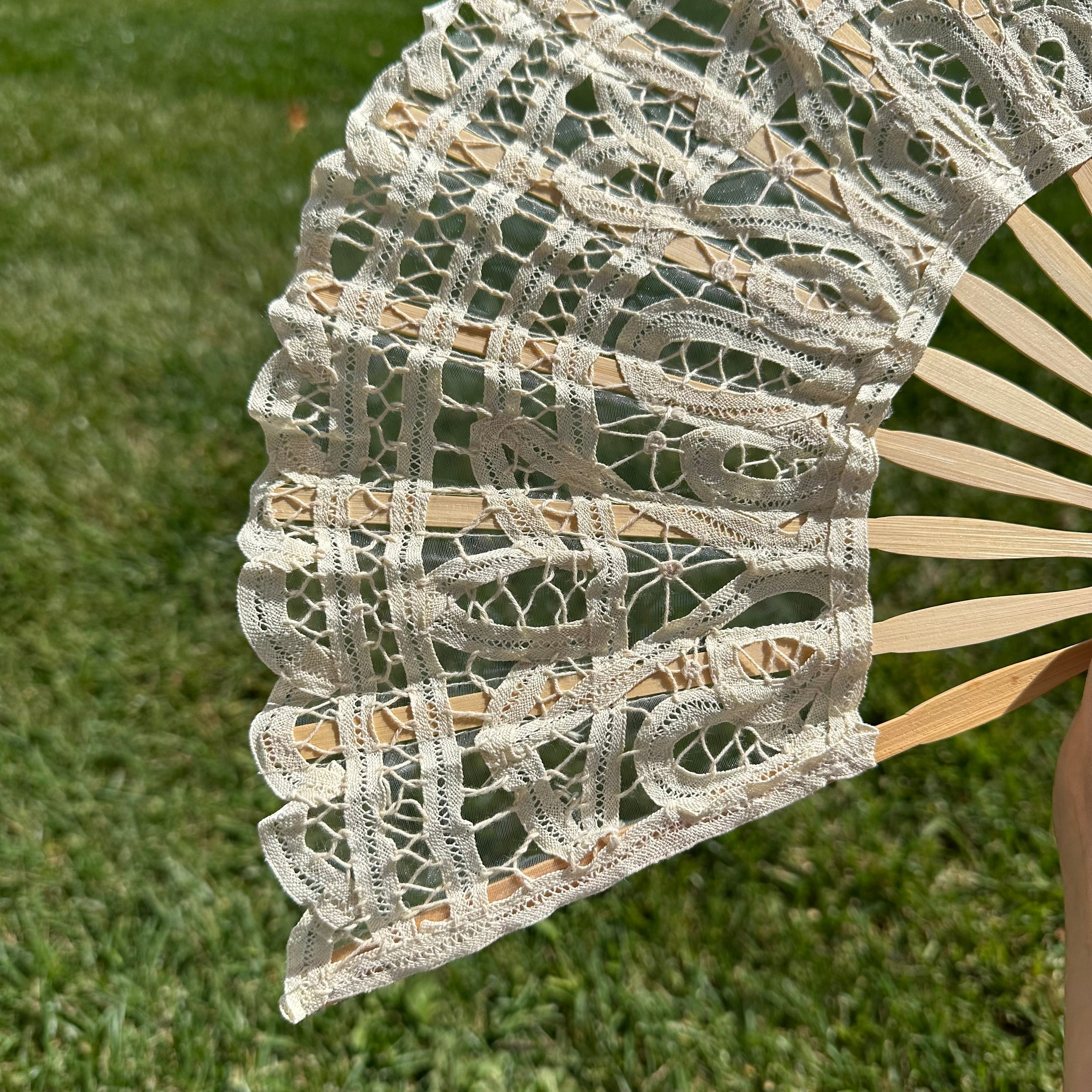 Beige Cotton Lace Fan - Oriana Lamarca LLC