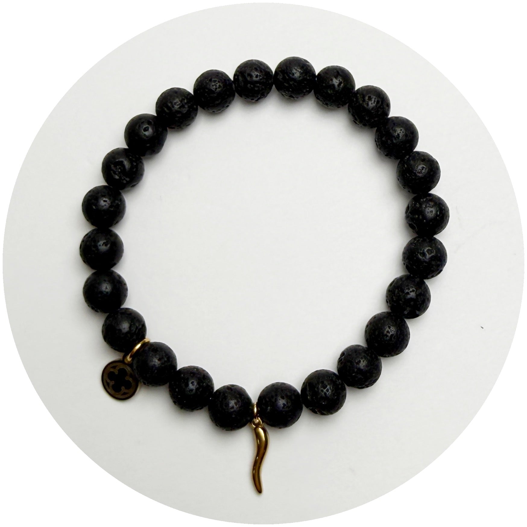 Mens Black Lava with Gold Horn Cornicello Pendant - Oriana Lamarca LLC
