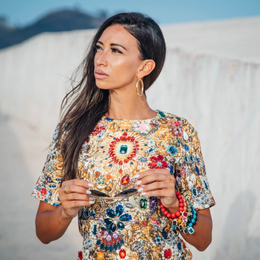 Gemstone Short Sleeve Shift Dress by Dolce Vita Chic - Oriana Lamarca LLC