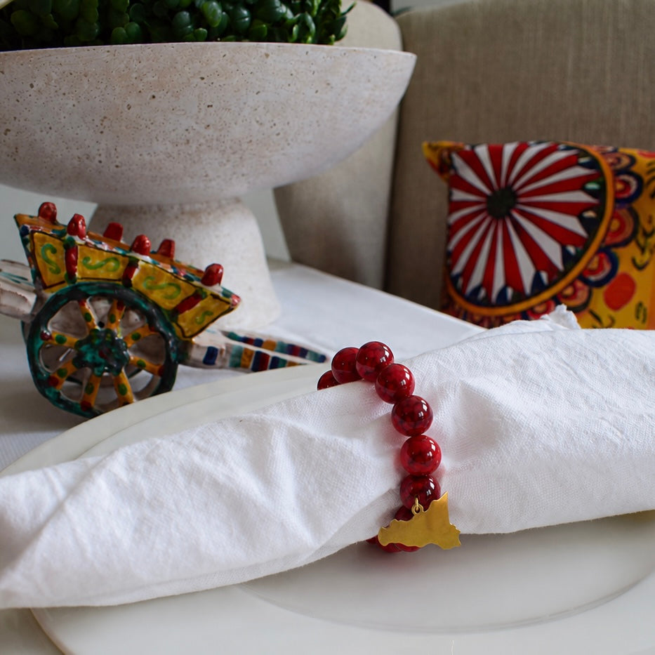Red Howlite Napkin Ring with Sicily Island Pendant - Set of 2