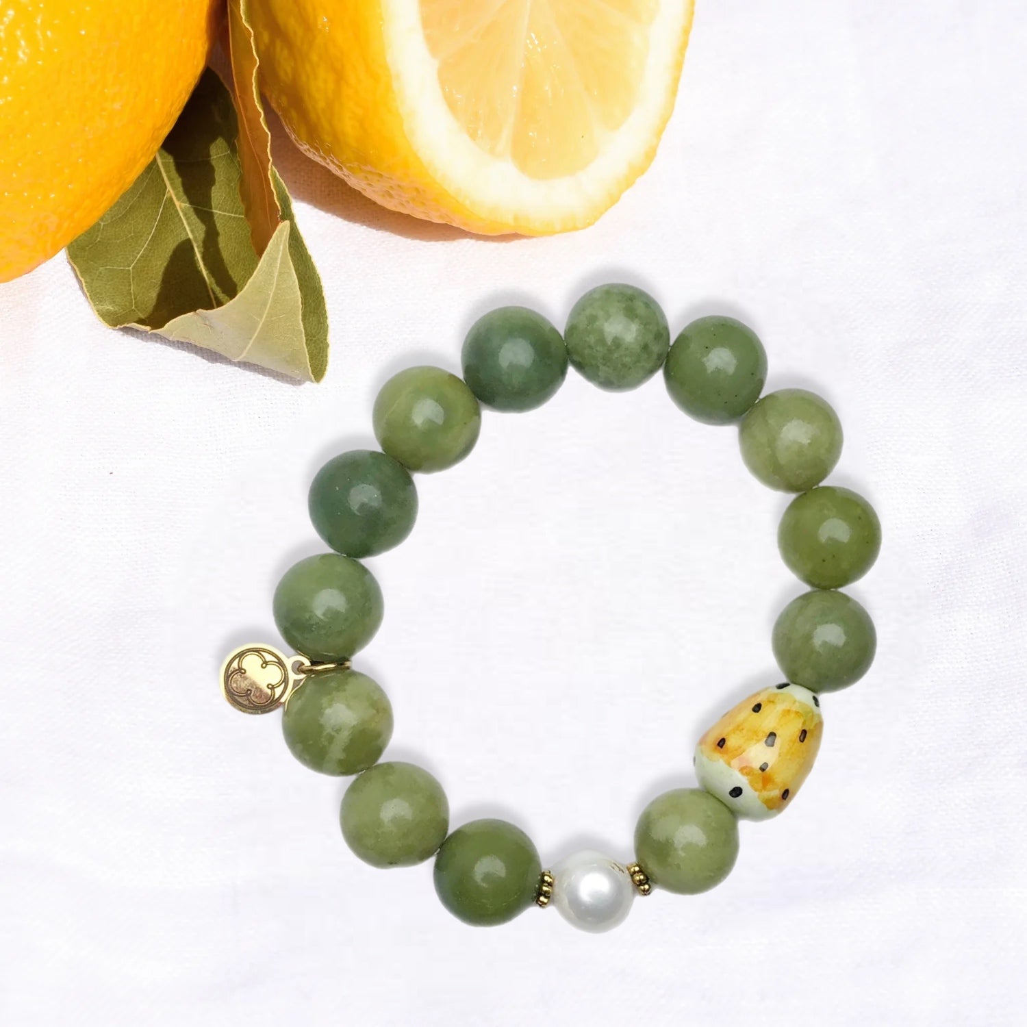 Green Garnet with Handpainted Ceramic "Fico D&