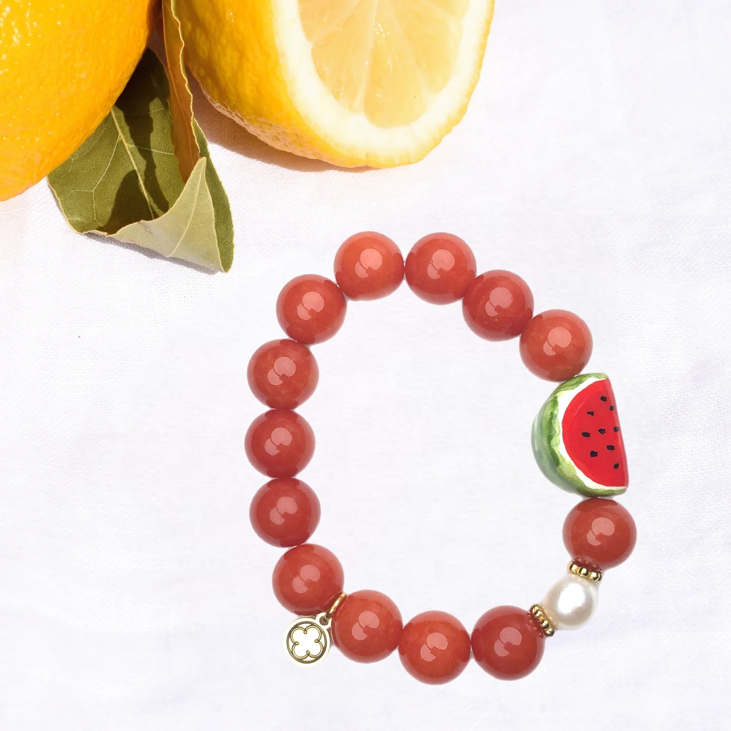 Fire Jade with Handpainted Ceramic Watermelon