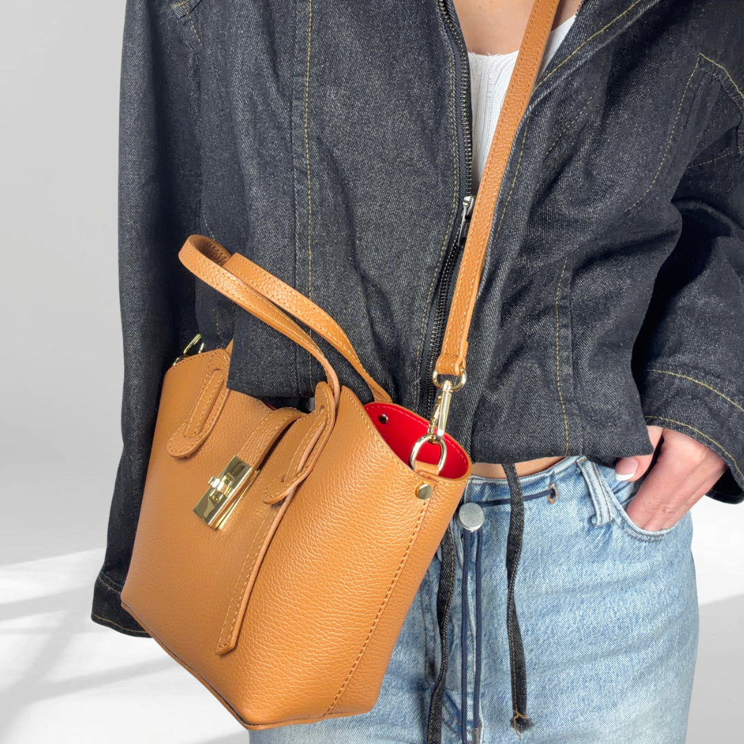 Alessia Natural Leather Mini Tote with Crossbody Strap
