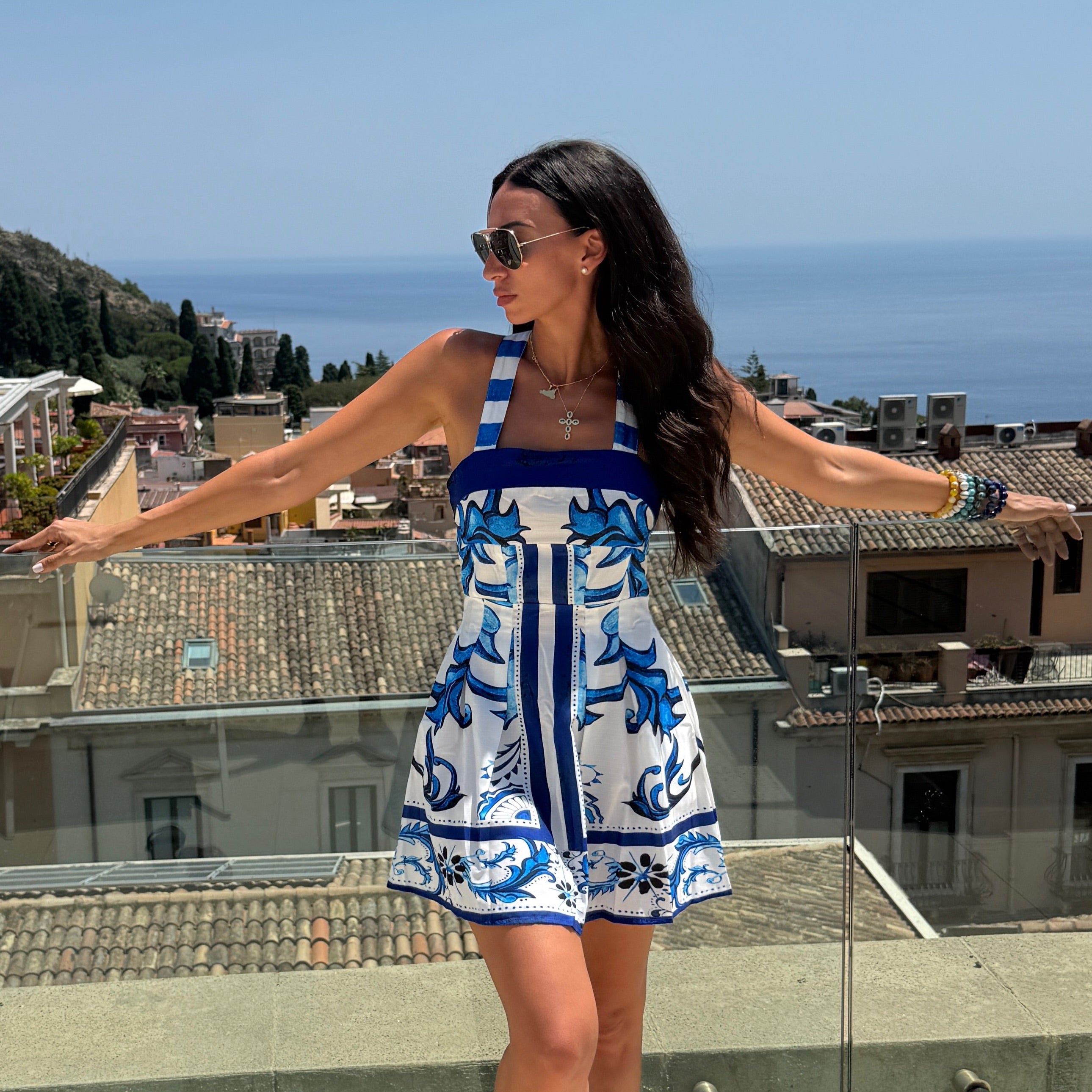 Villa Blue Maiolica Mini Dress By Dolce Vita Chic