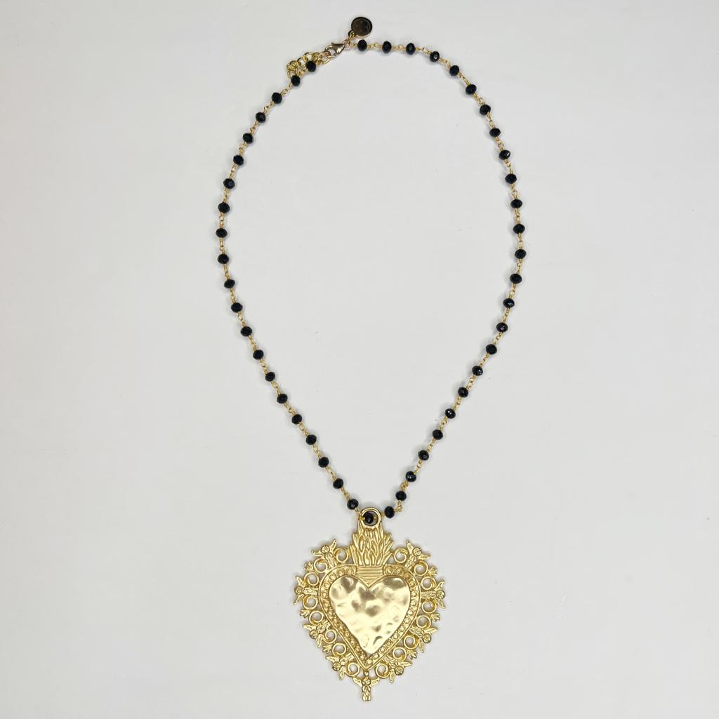 Palazzolo Black Onyx Sacred Heart Necklace - Oriana Lamarca LLC