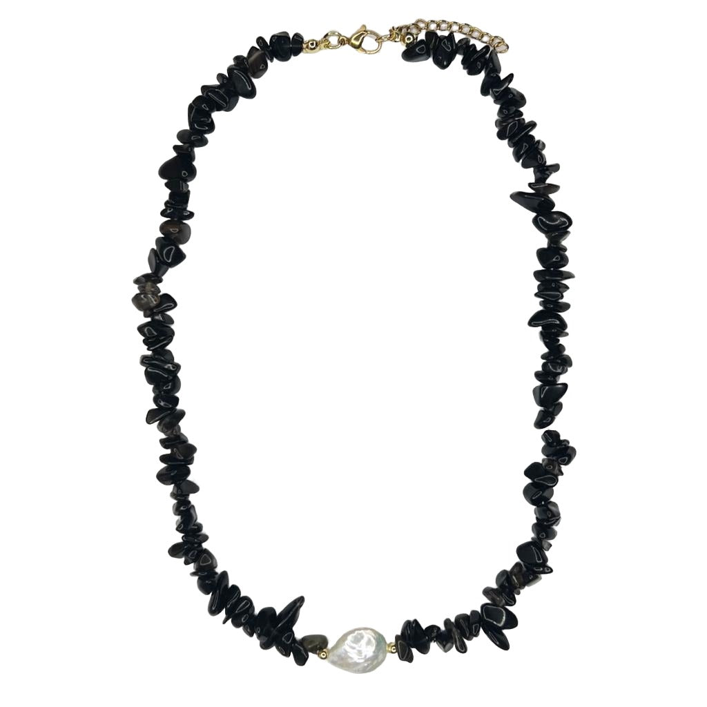 Black Howlite Slices with Freshwater Pearl Necklace - Oriana Lamarca LLC