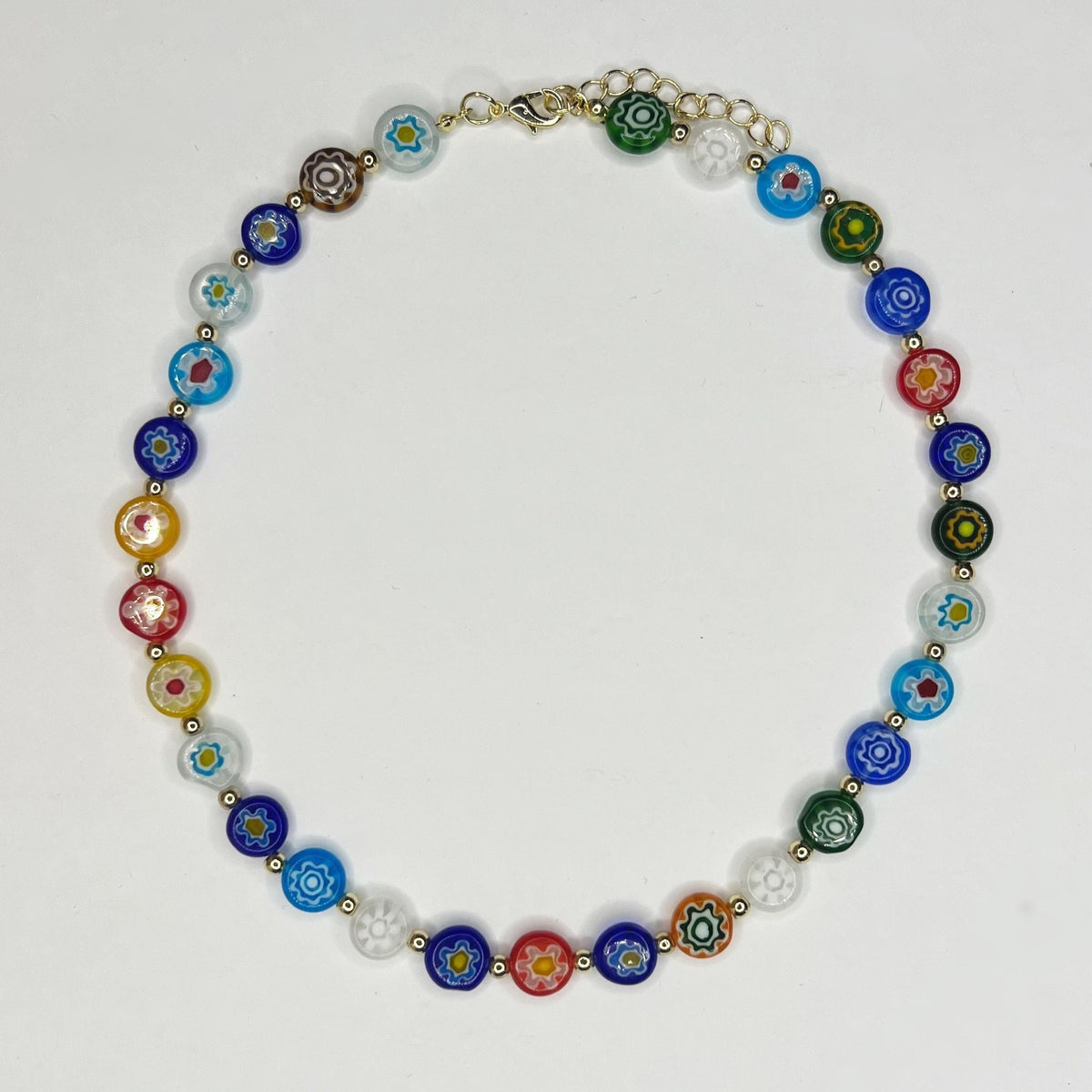 Millefiore Coin with Gold Spacer Necklace
