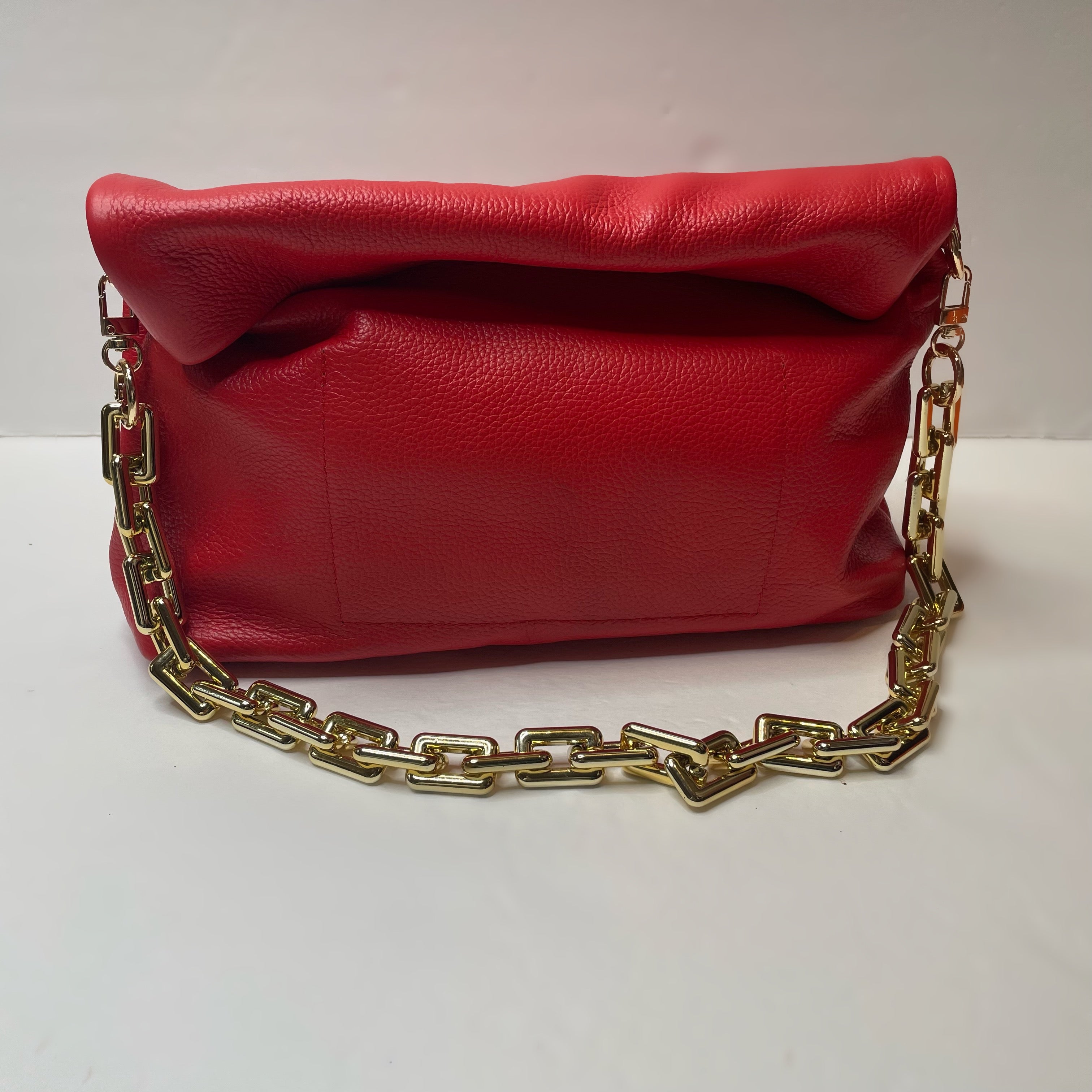 Gold Trinacria Rosso Leather Handbag