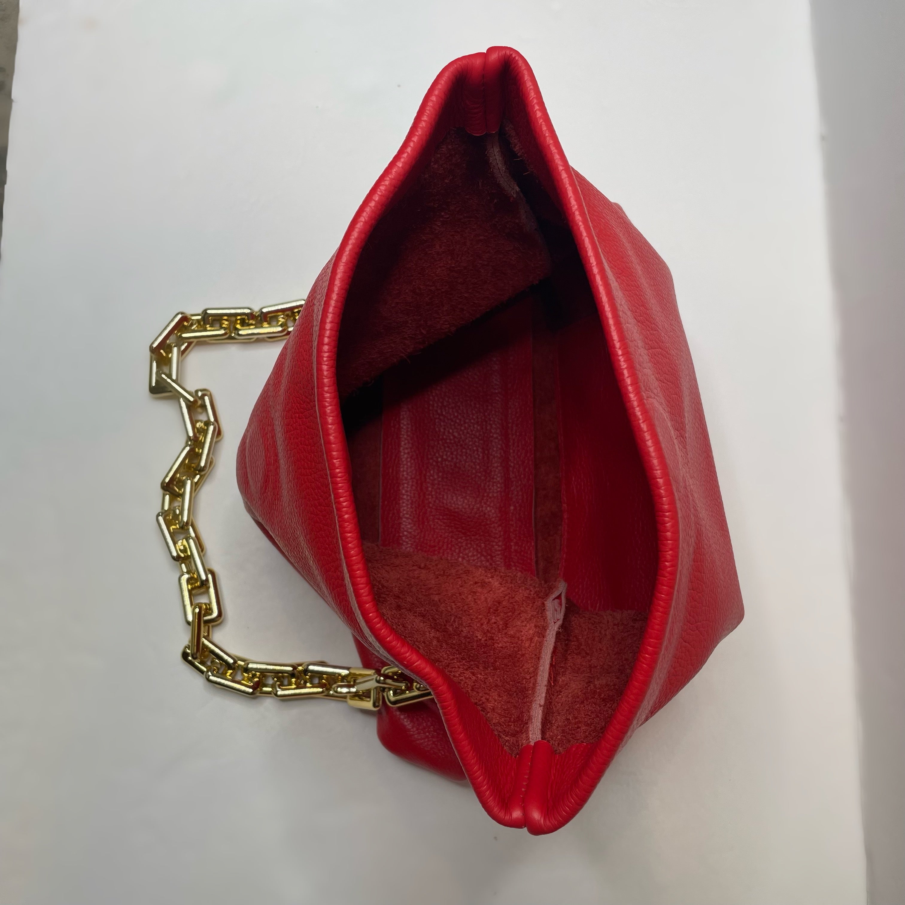 Gold Trinacria Rosso Leather Handbag