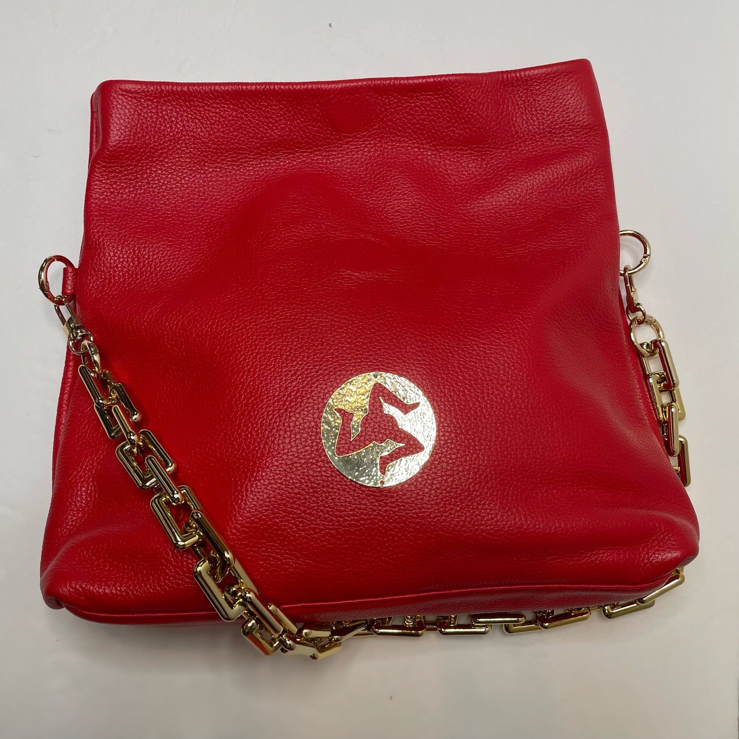 Gold Trinacria  Rosso Leather Handbag