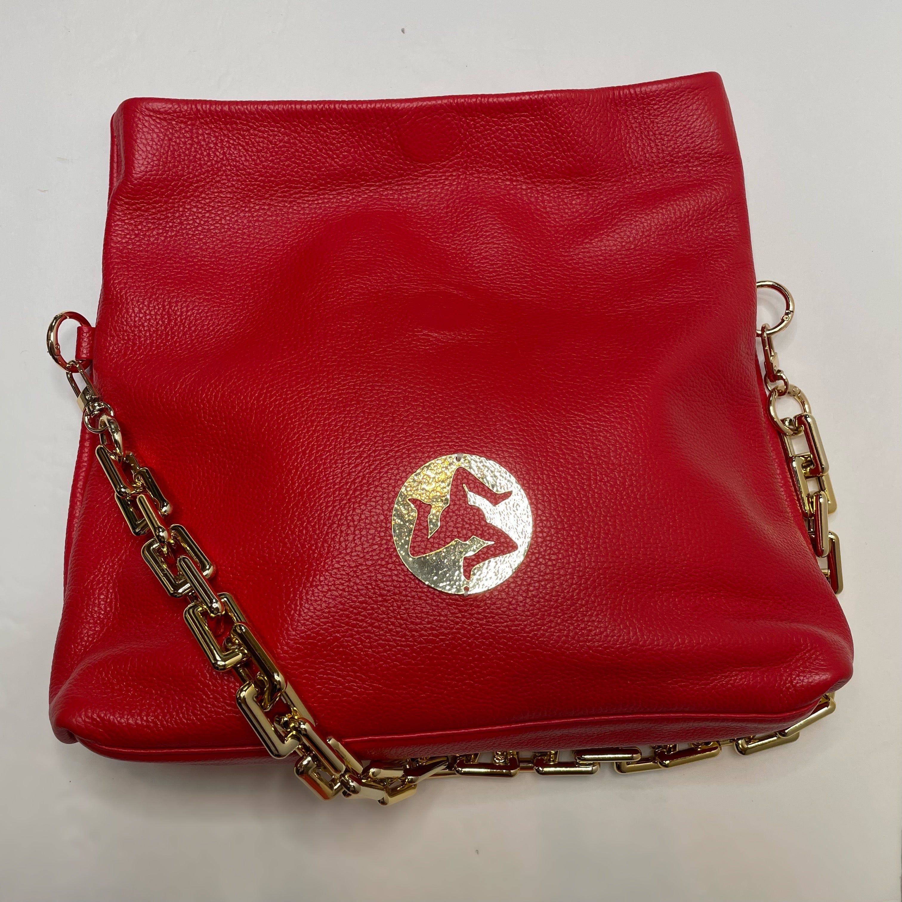 Gold Trinacria Rosso Leather Handbag