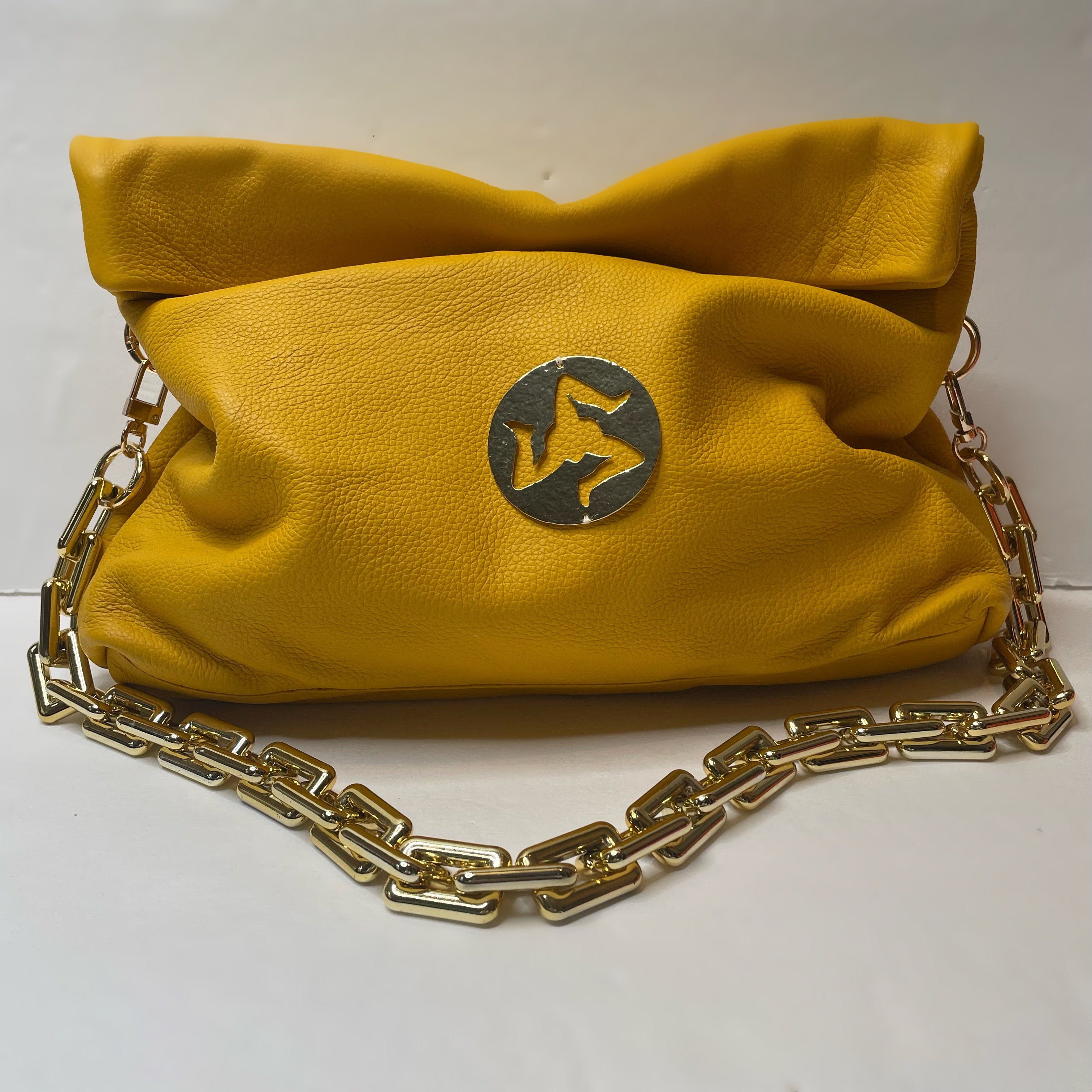 Gold Trinacria Giallo Leather Handbag