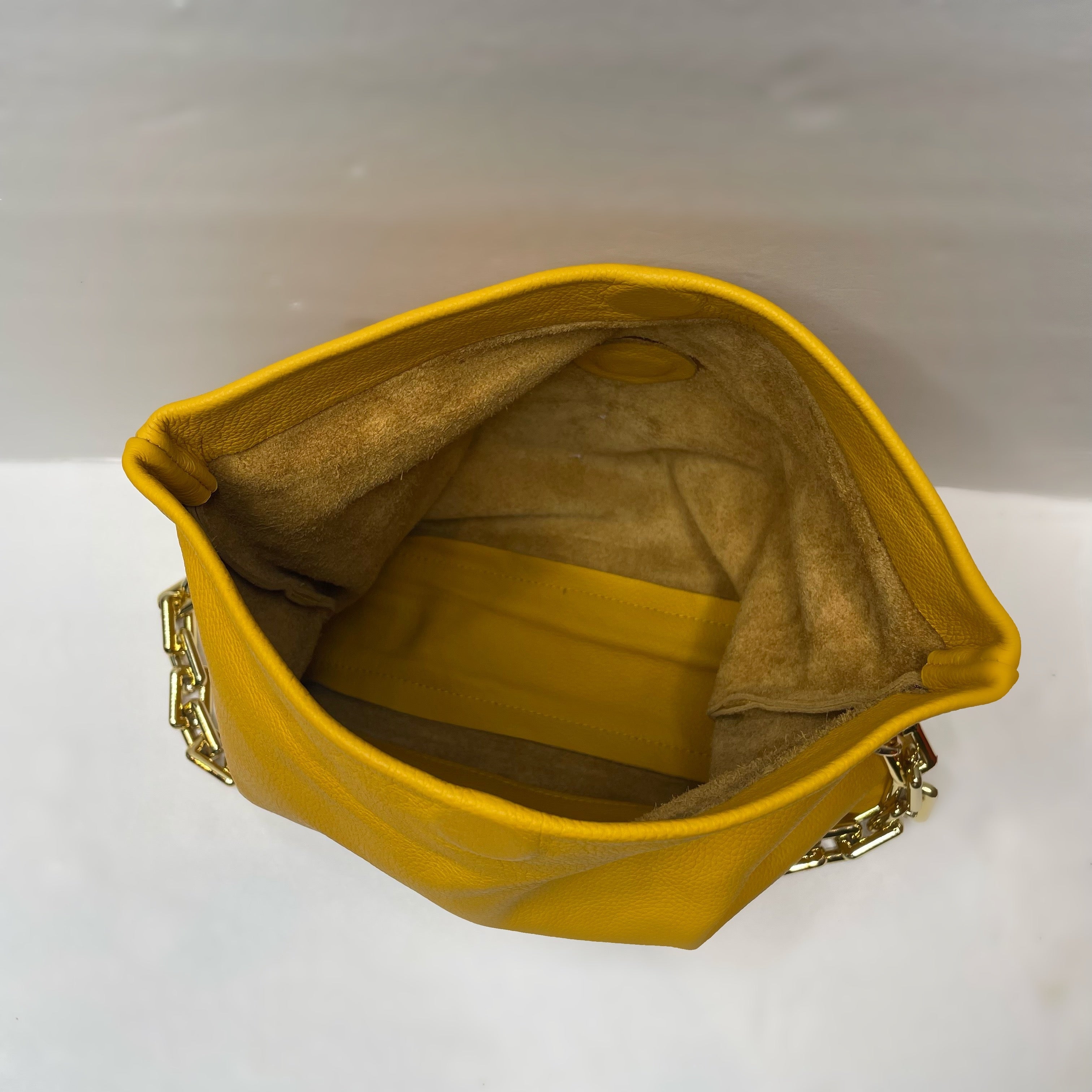 Gold Trinacria Giallo Leather Handbag