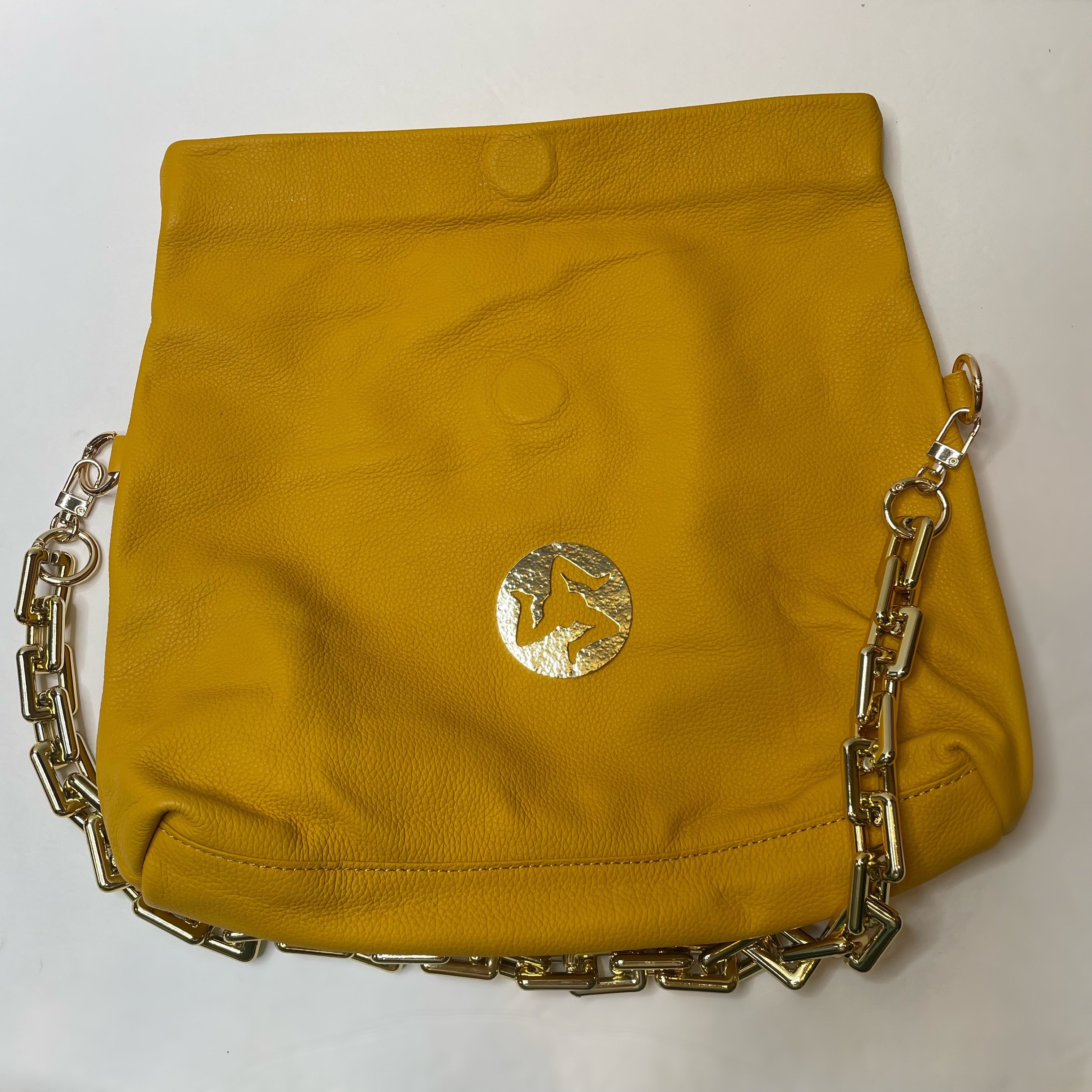 Gold Trinacria Giallo Leather Handbag