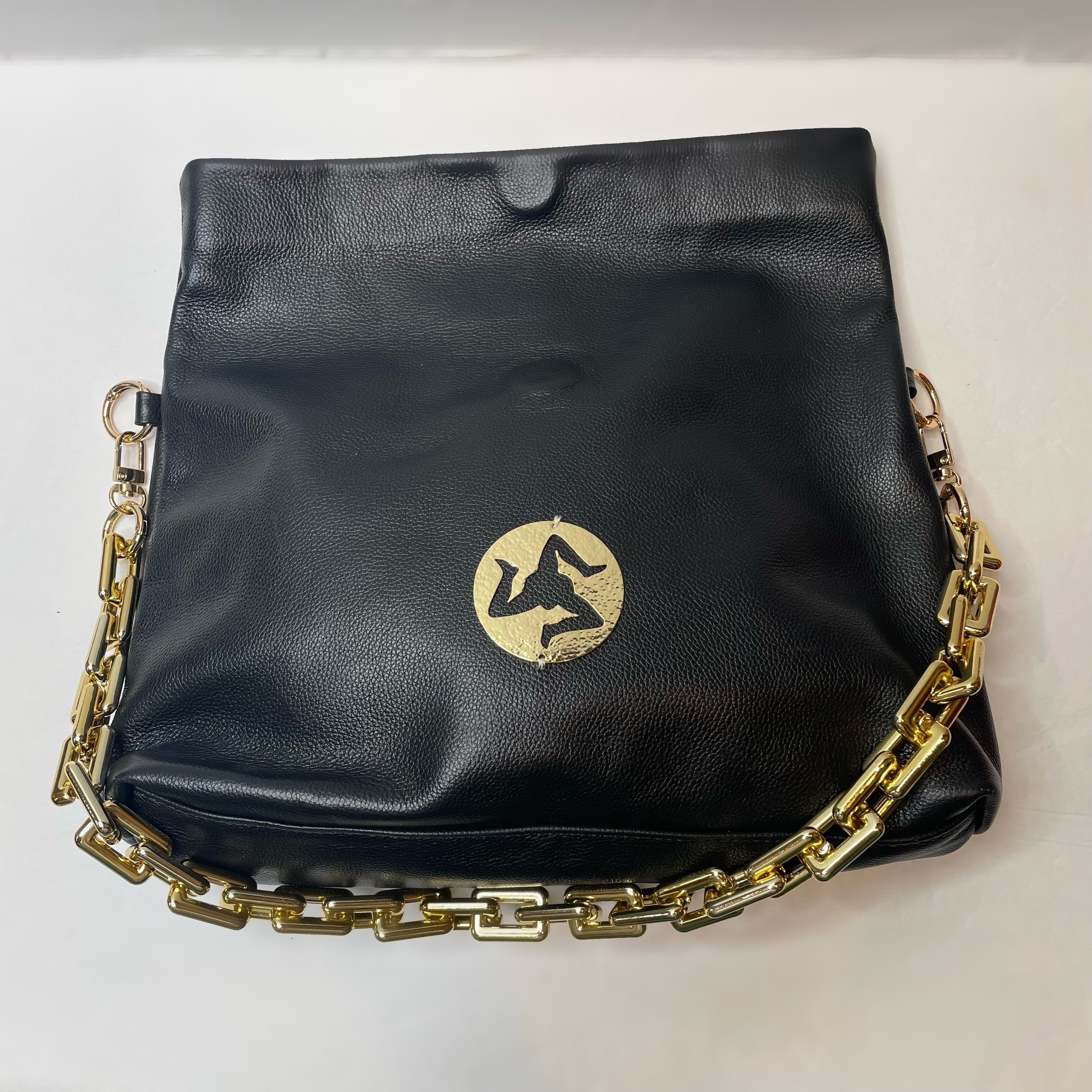 Gold Trinacria Nero Leather Handbag