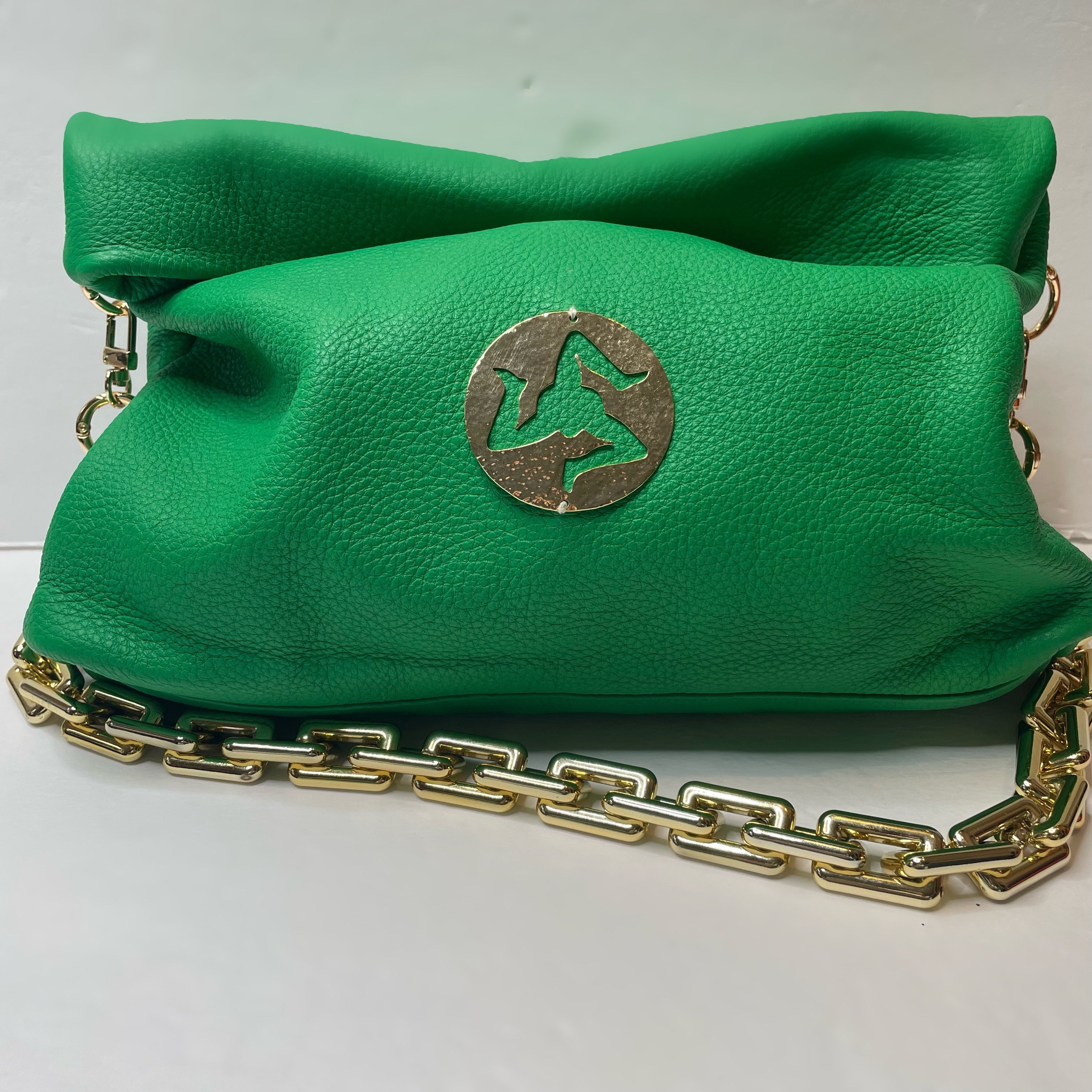 Gold Trinacria Verde Leather Handbag