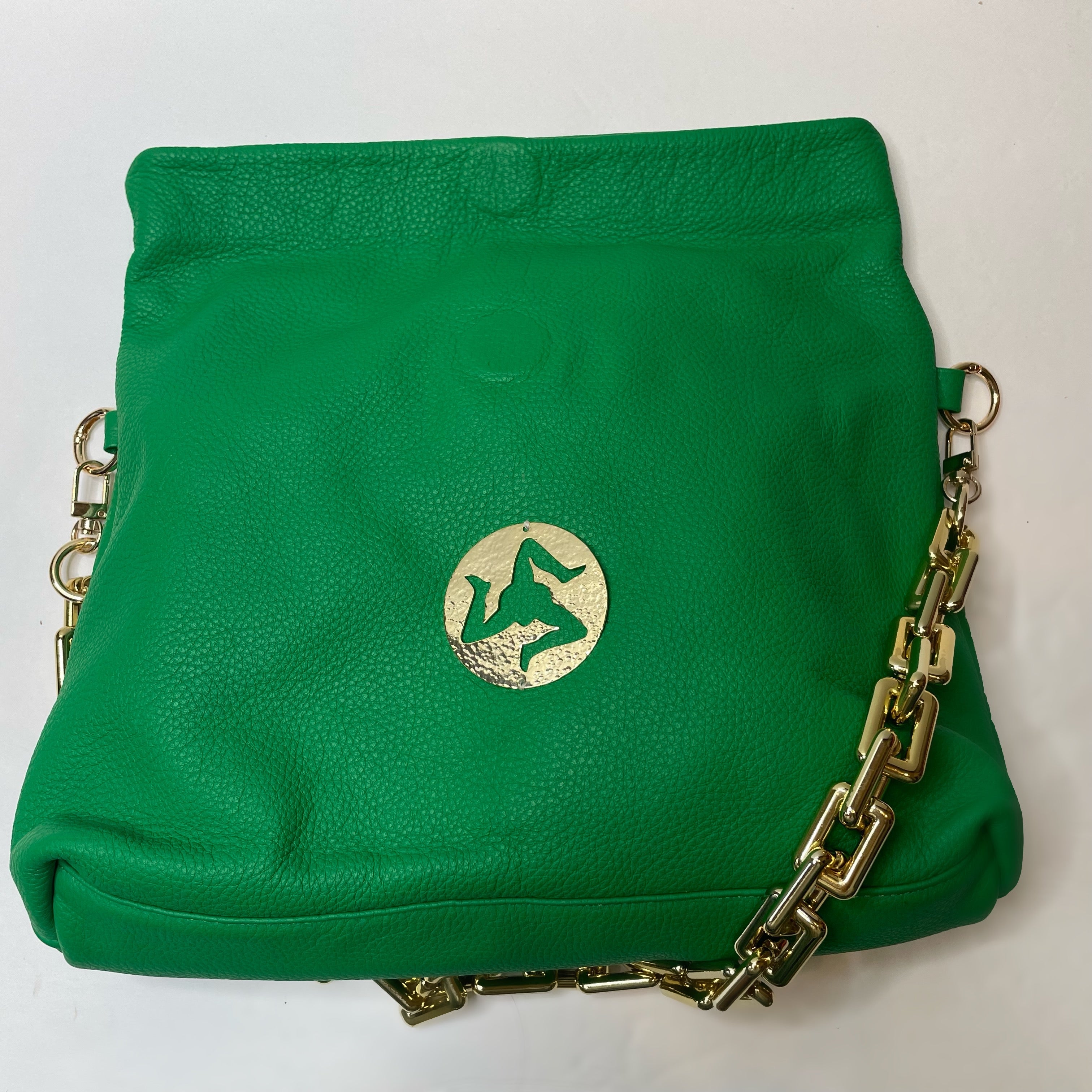 Gold Trinacria Verde Leather Handbag