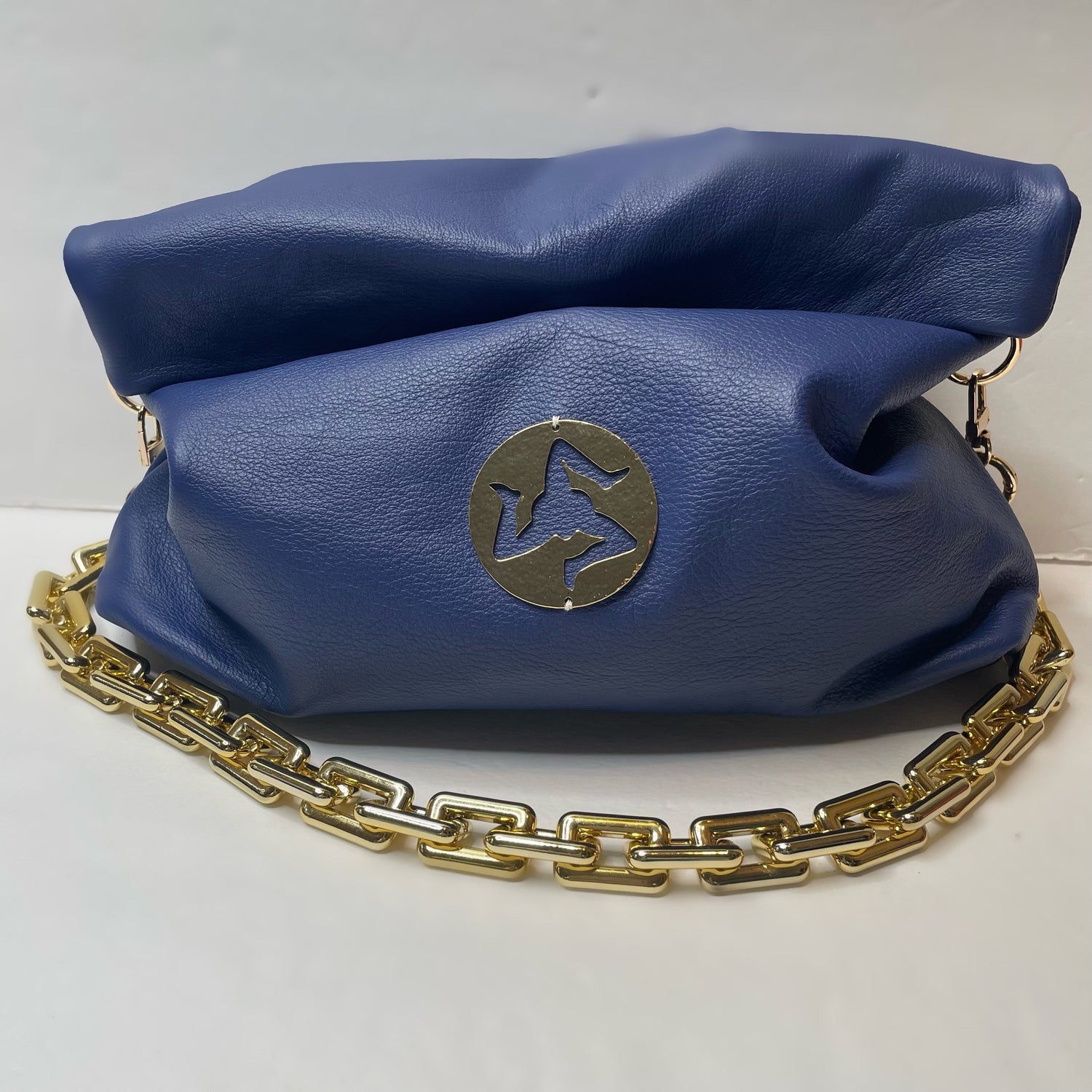 Gold Trinacria Blu Leather Handbag