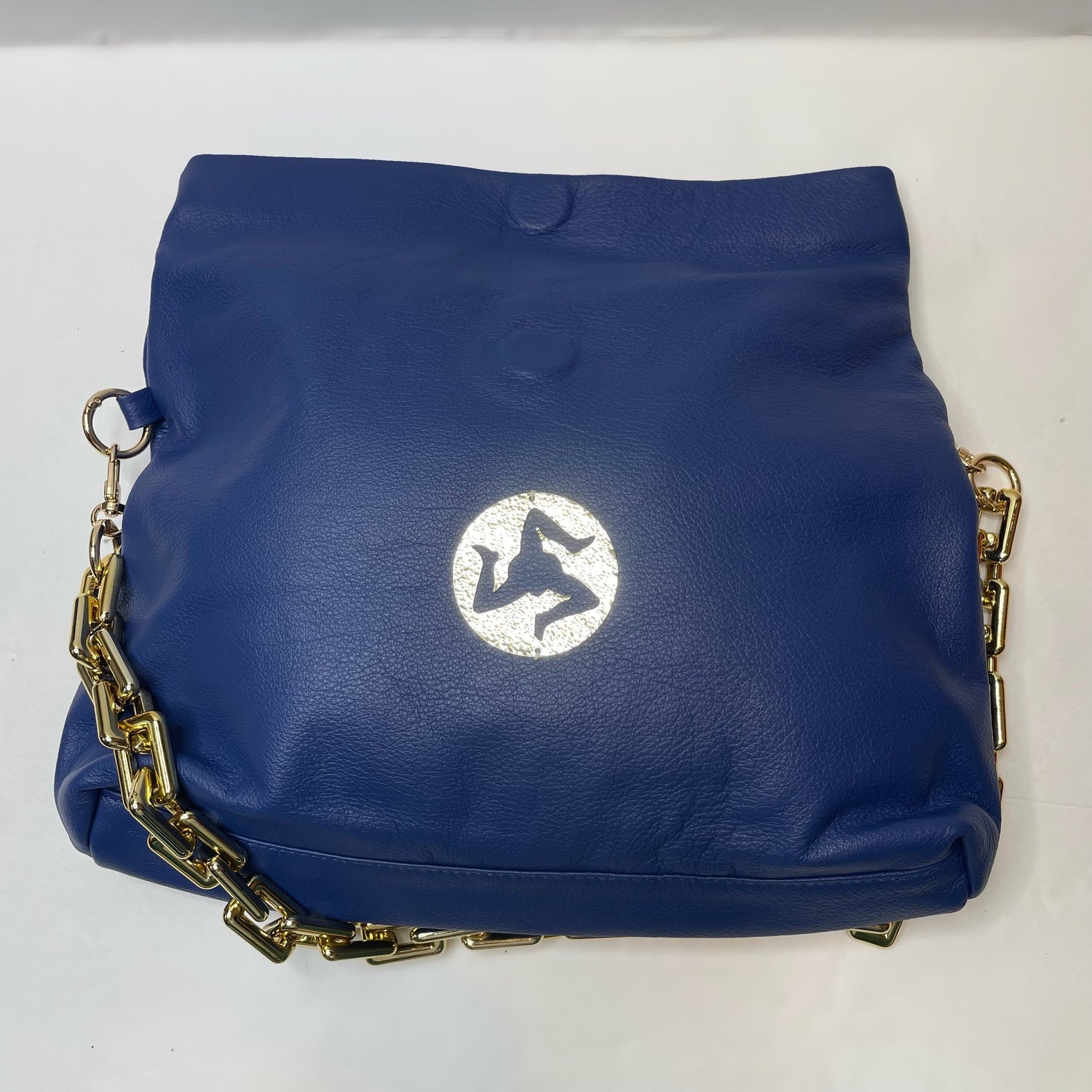 Gold Trinacria Blu Leather Handbag