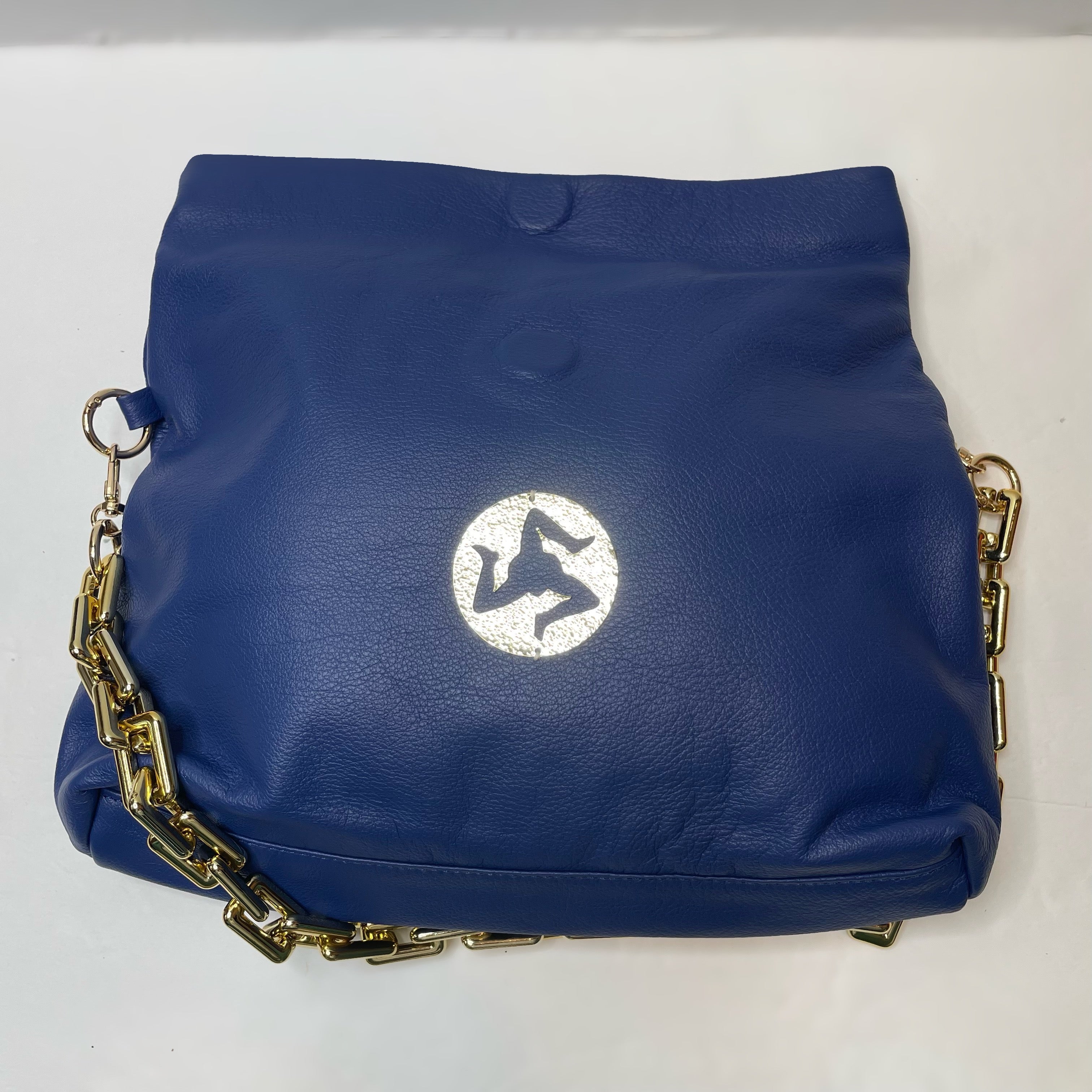Gold Trinacria Blu Leather Handbag