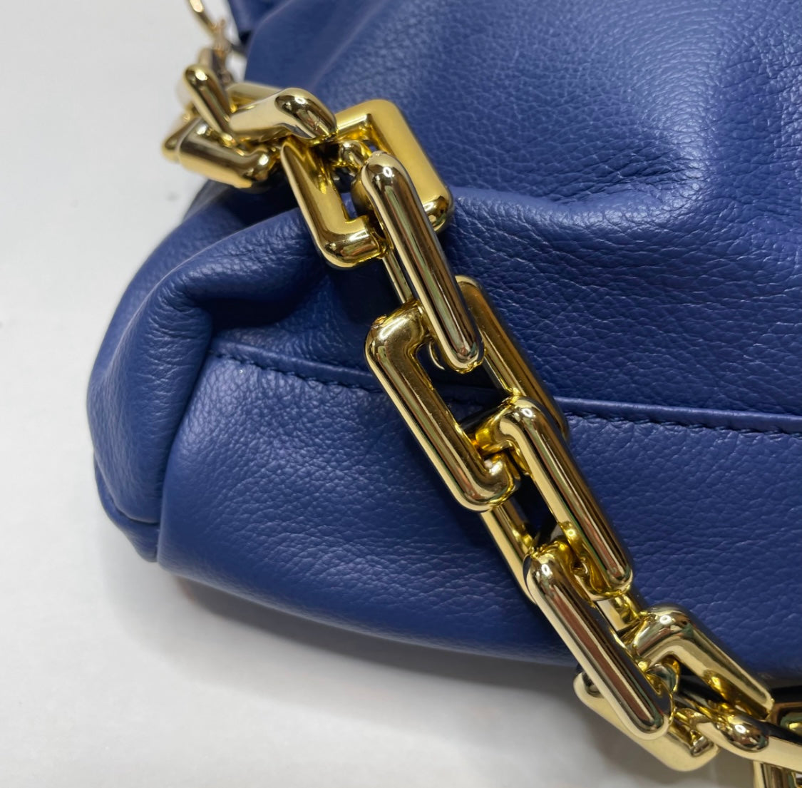 Gold Trinacria Blu Leather Handbag