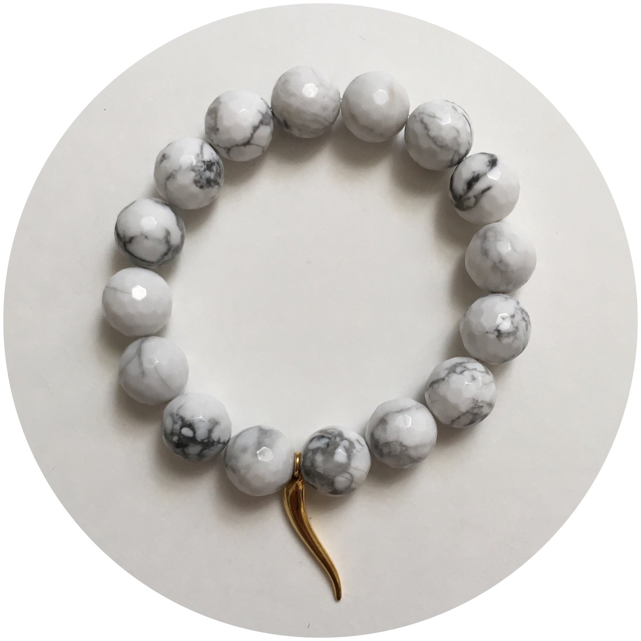 White Howlite with Gold Horn Cornicello Pendant - Oriana Lamarca LLC